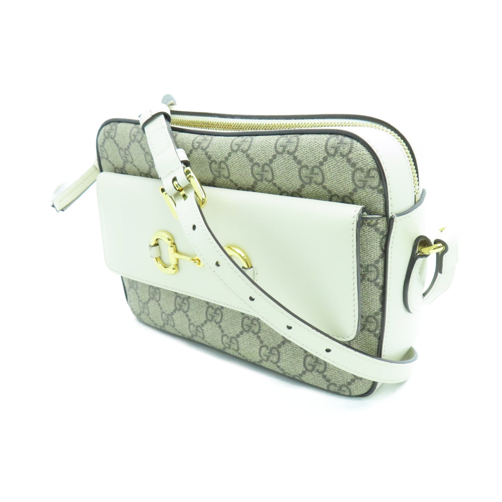 GUCCI PVC涂层帆布Shoulder Bag金扣肩背袋白色