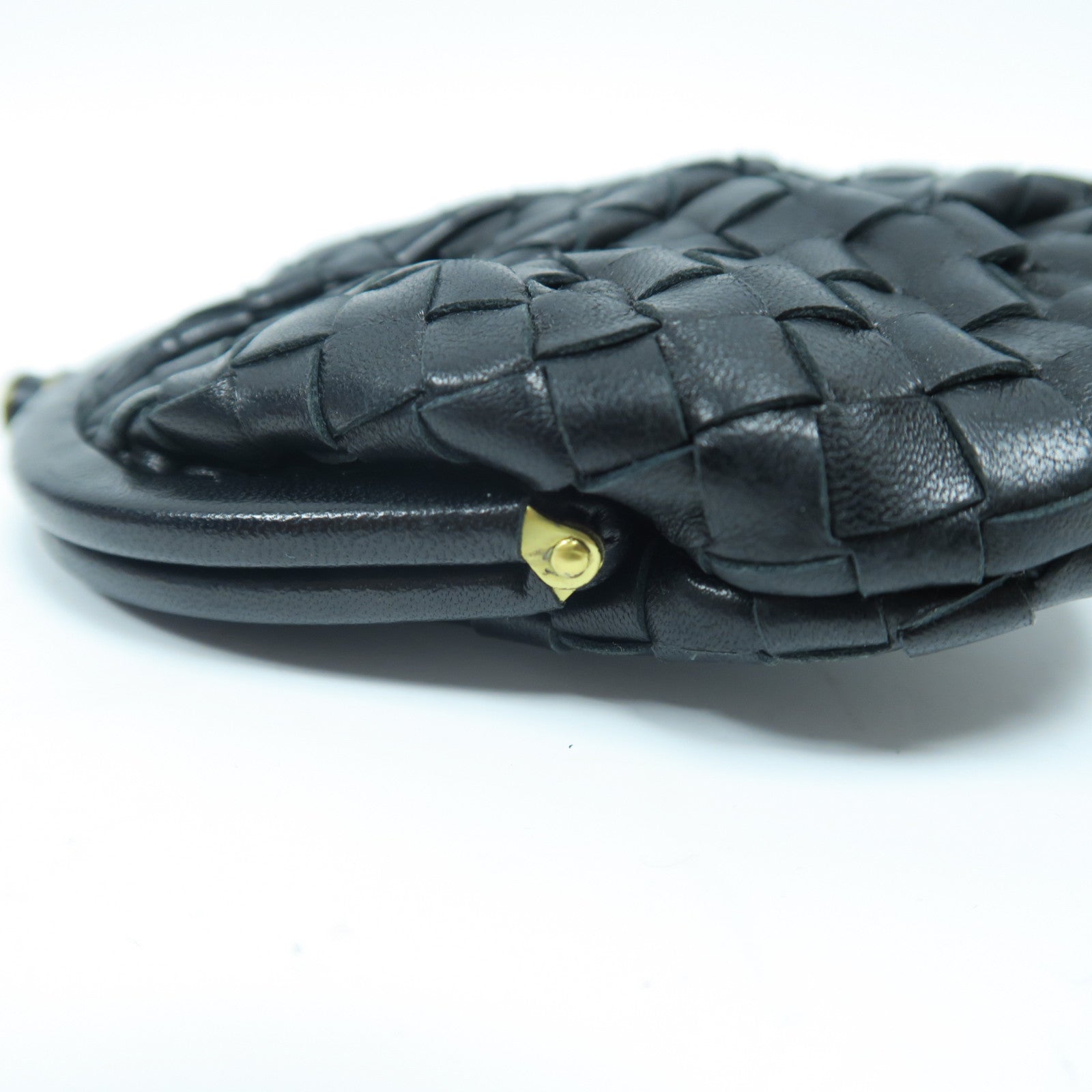 BOTTEGA VENETA 織紋皮革Card Case金扣零錢包黑色