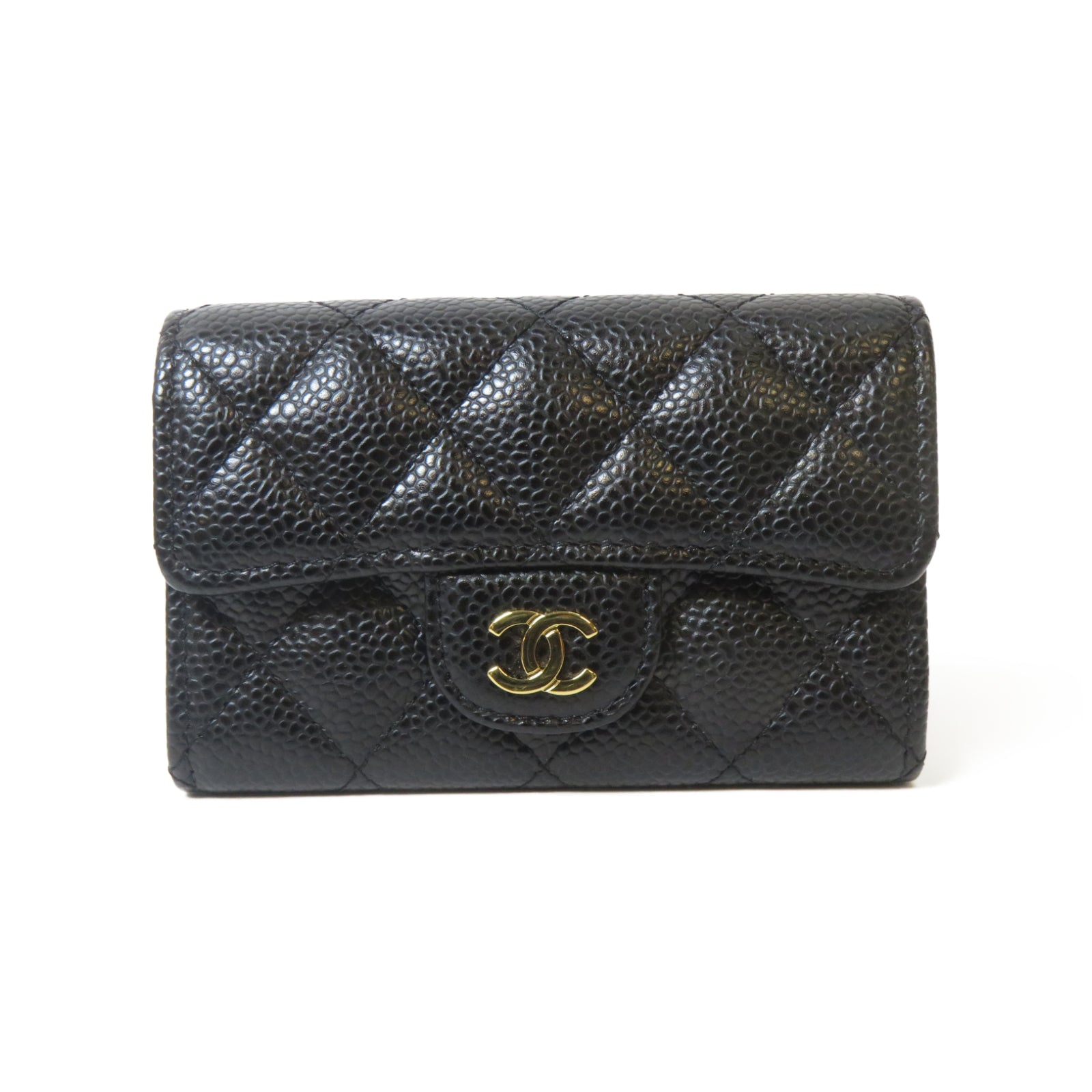 CHANEL 菱格Caviar皮革Classic Card Holder金扣卡片套黑色