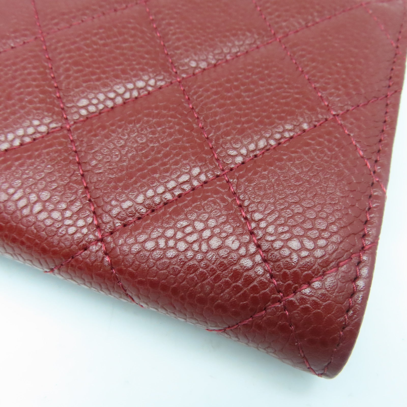 CHANEL Caviar菱格皮革Long Wallet银扣长钱包红色