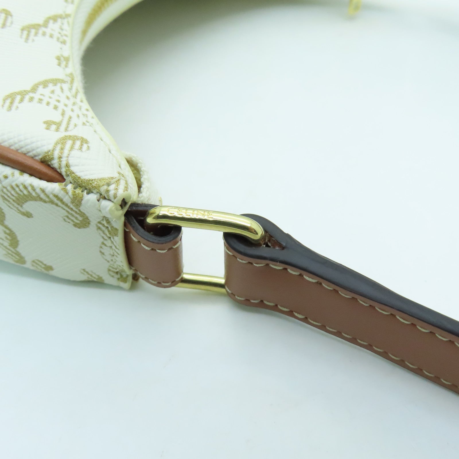 CELINE Coated Canvas Ava Gold Buckle Shoulder Bag White