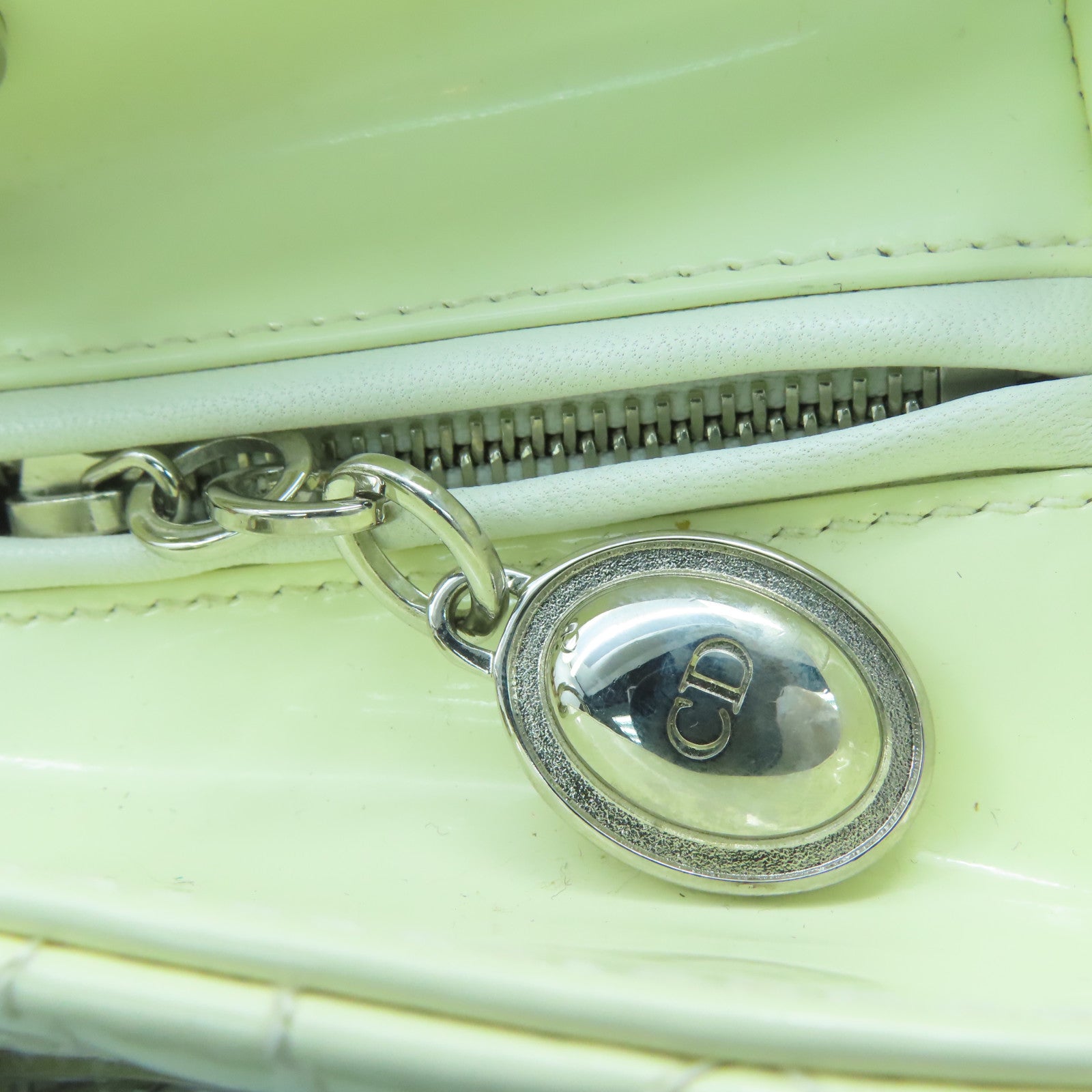 Dior Patent Leather Lady Dior Silver Buckle Handle Shoulder Bag White