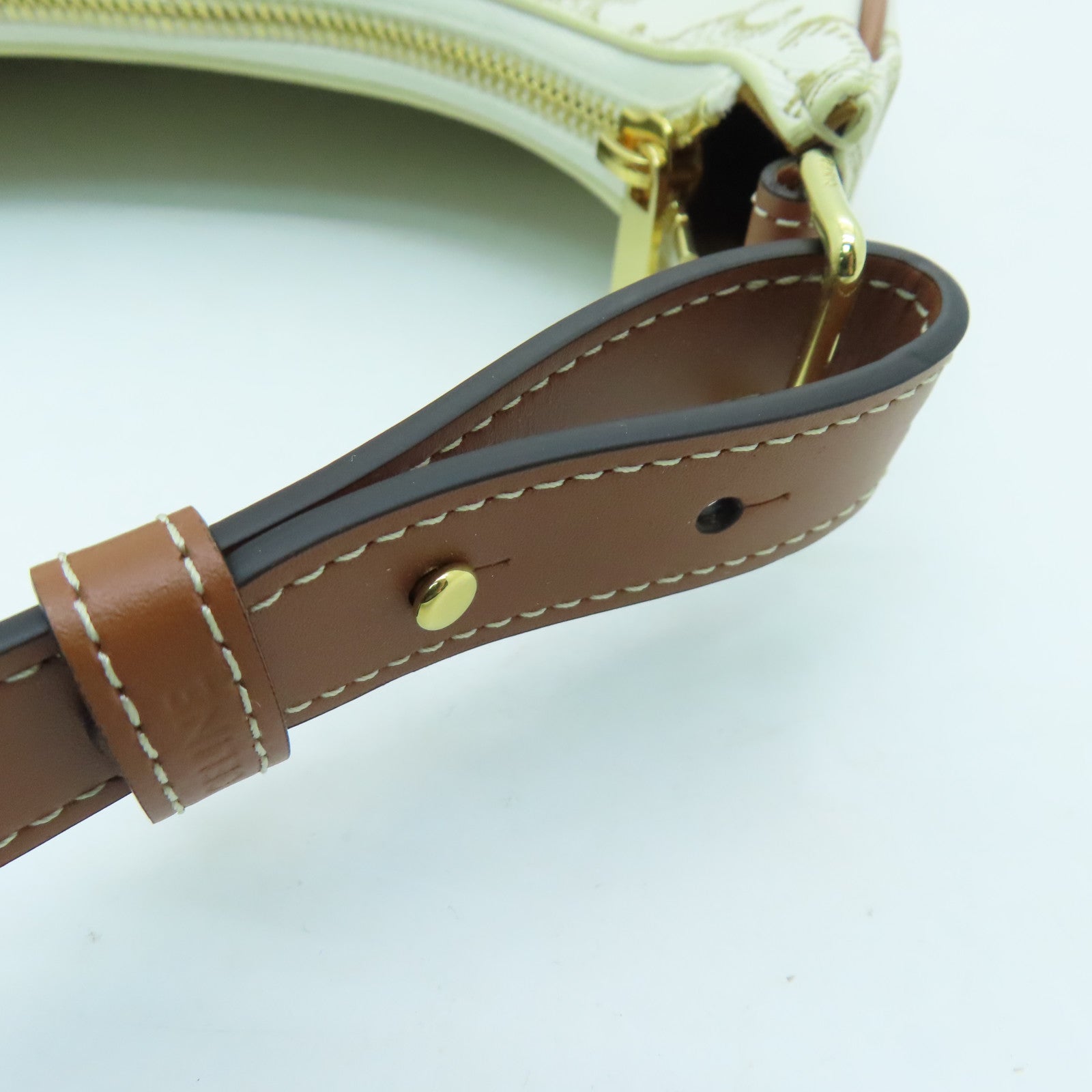 CELINE Coated Canvas Ava Gold Buckle Shoulder Bag White