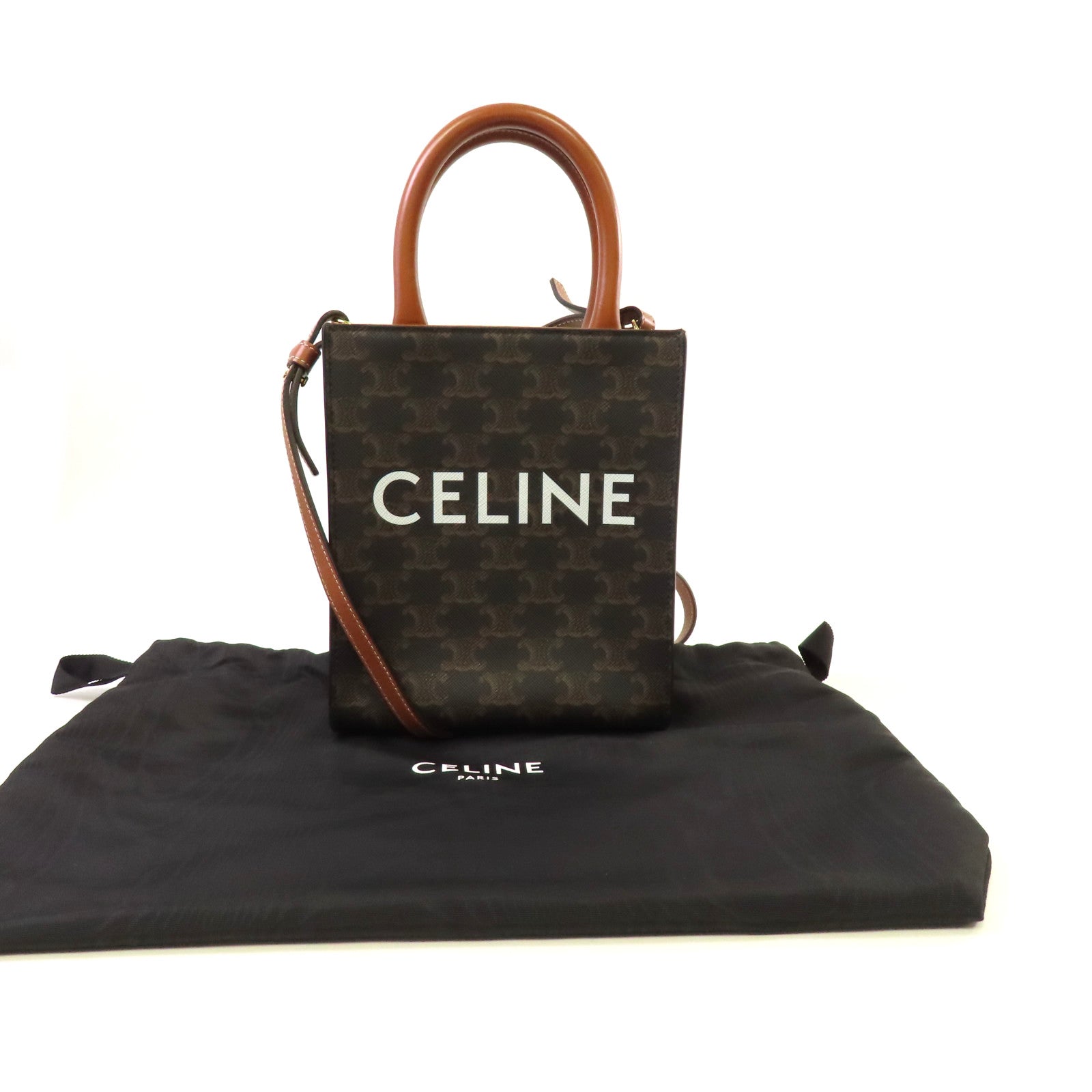 CELINE Triomphe帆布Mini Cabas Vertical 2Way Shoulder Bag手挽肩背兩用袋啡色