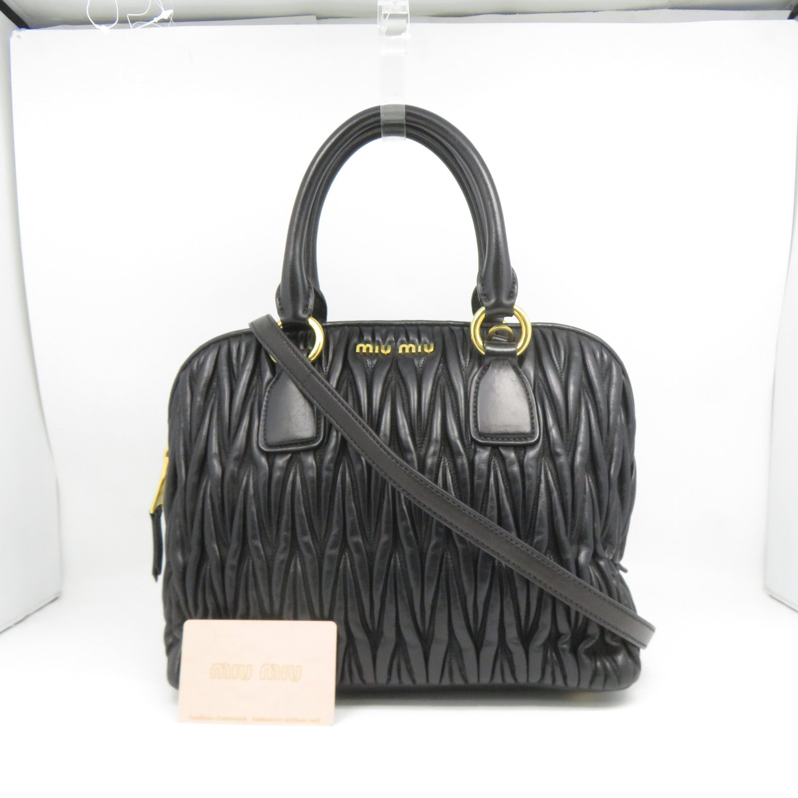 Miu Miu 牛皮皮革2 Way Shoulder金扣手挽肩背兩用袋黑色