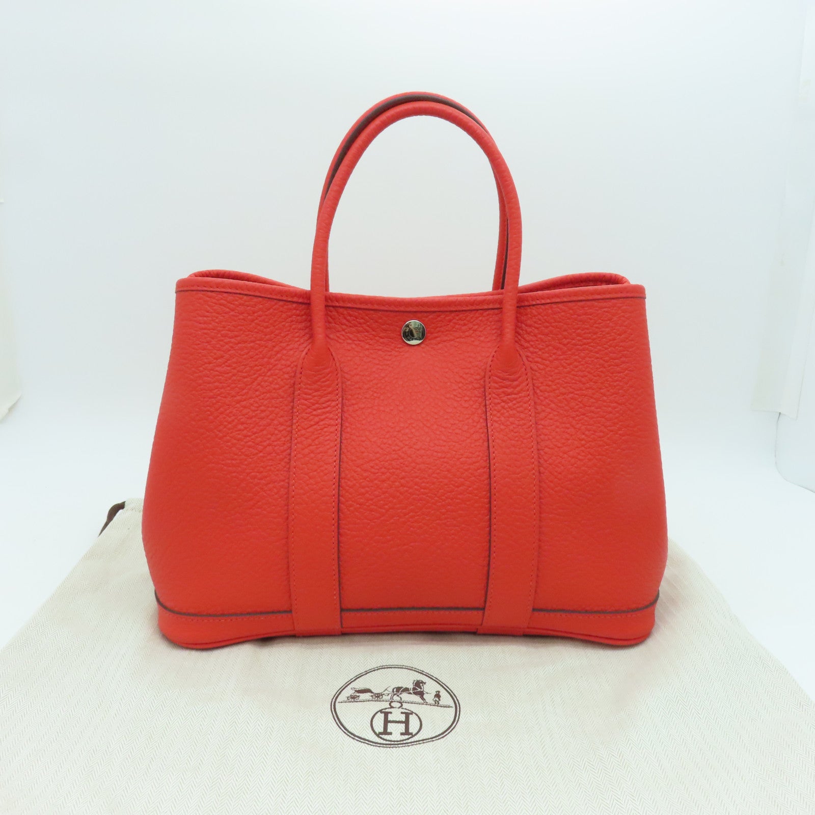 HERMES Country皮革Garden Party TPM銀扣手挽袋螢光橘