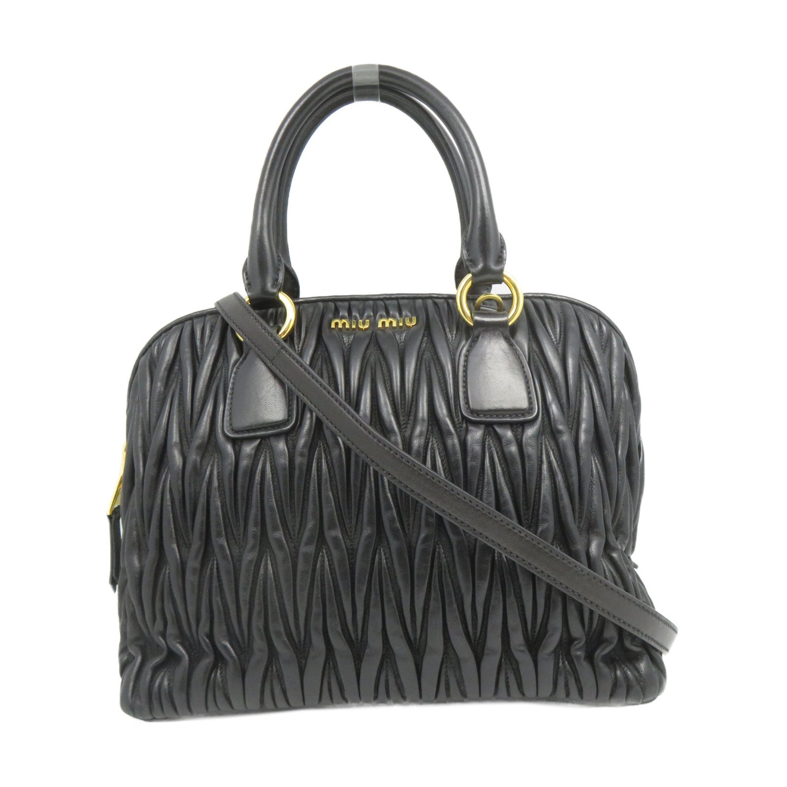 Miu Miu 牛皮皮革2 Way Shoulder金扣手挽肩背兩用袋黑色