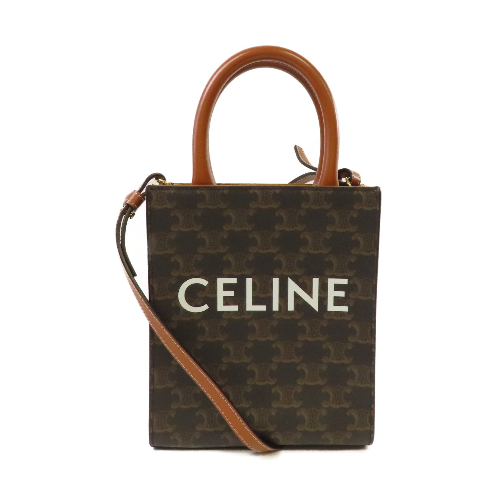 CELINE Triomphe帆布Mini Cabas Vertical 2Way Shoulder Bag手挽肩背兩用袋啡色