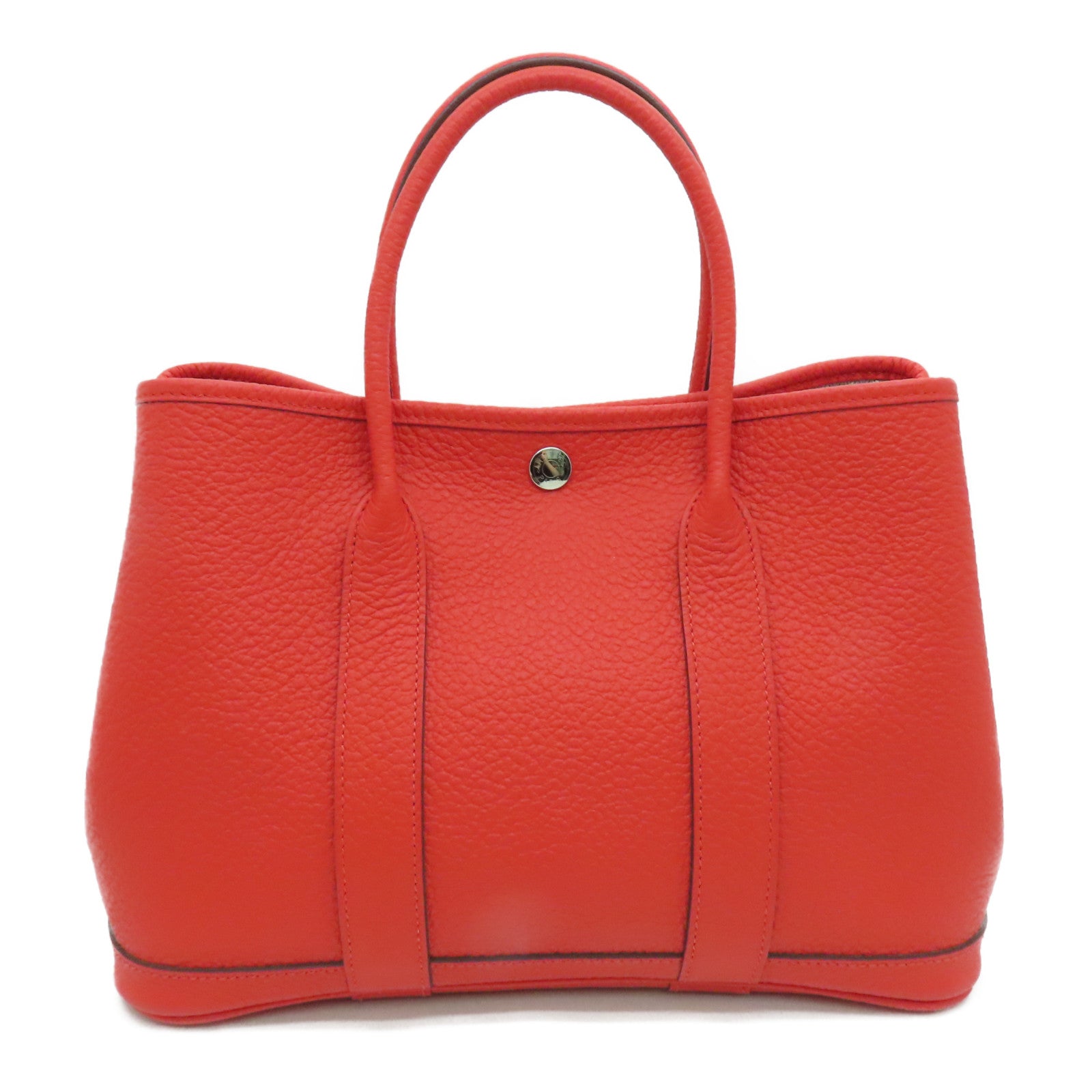 HERMES Country皮革Garden Party TPM銀扣手挽袋螢光橘