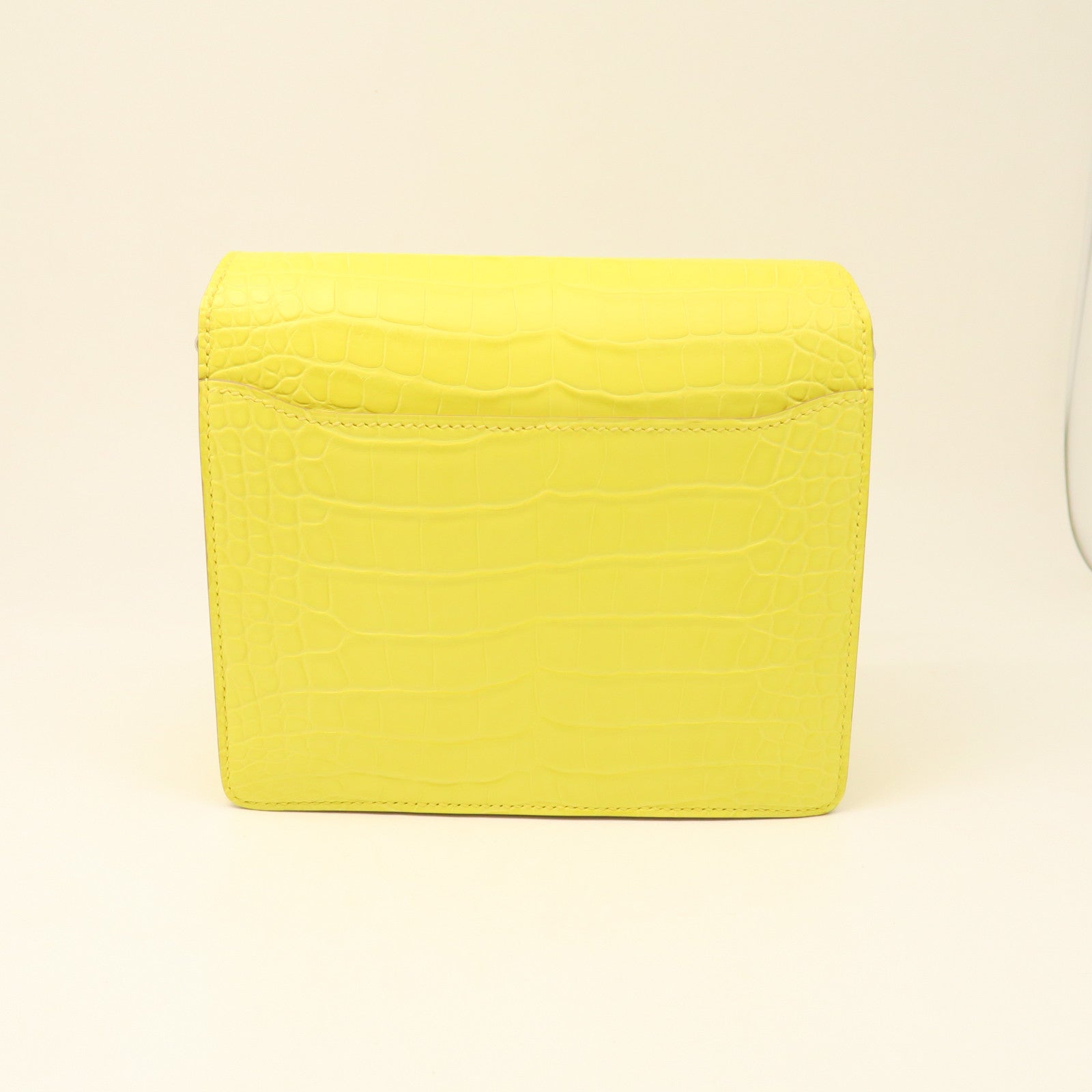 HERMES Crocodile Leather Mini Roulis Silver Buckle Shoulder Bag Lime Yellow