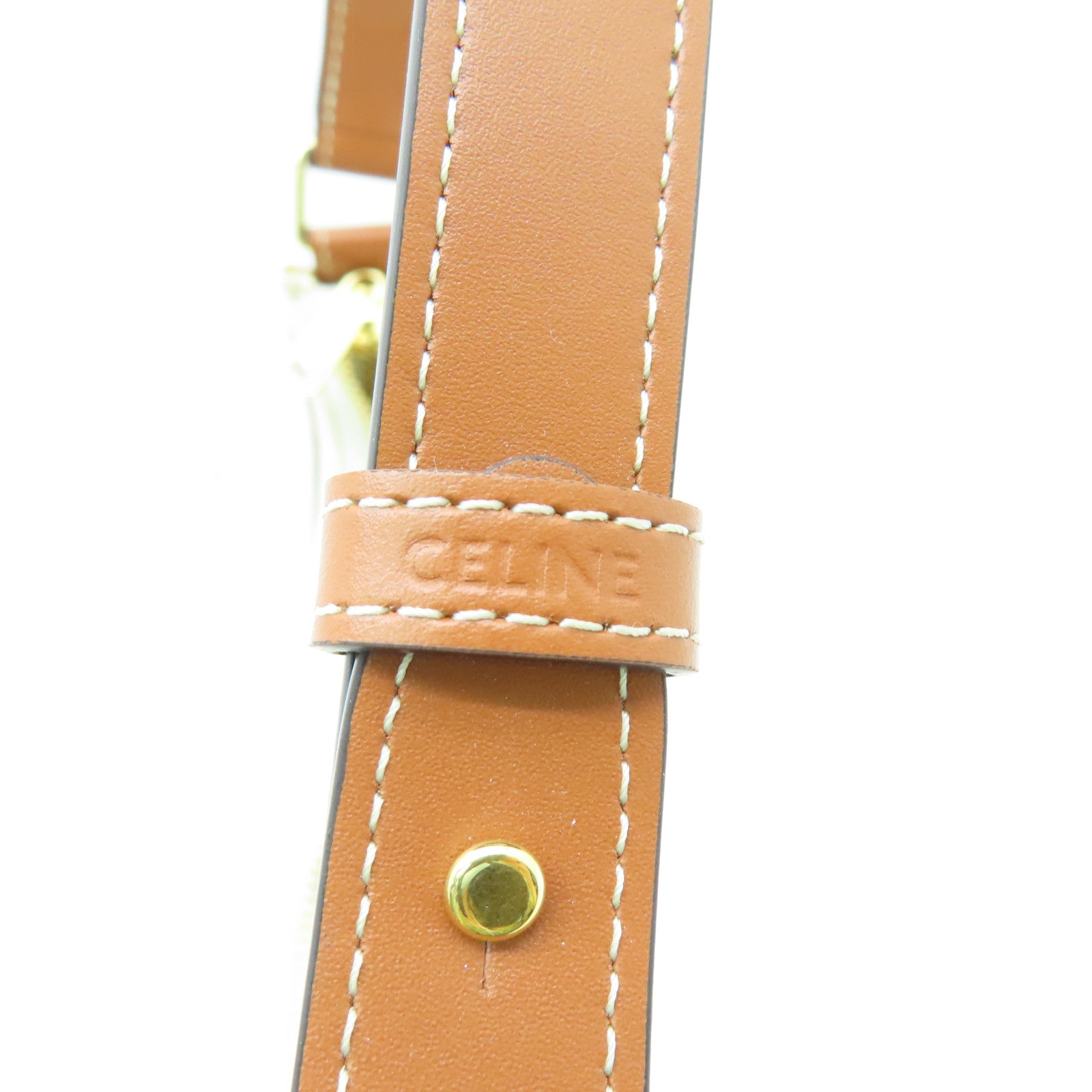 CELINE Coated Canvas Ava Gold Buckle Shoulder Bag White