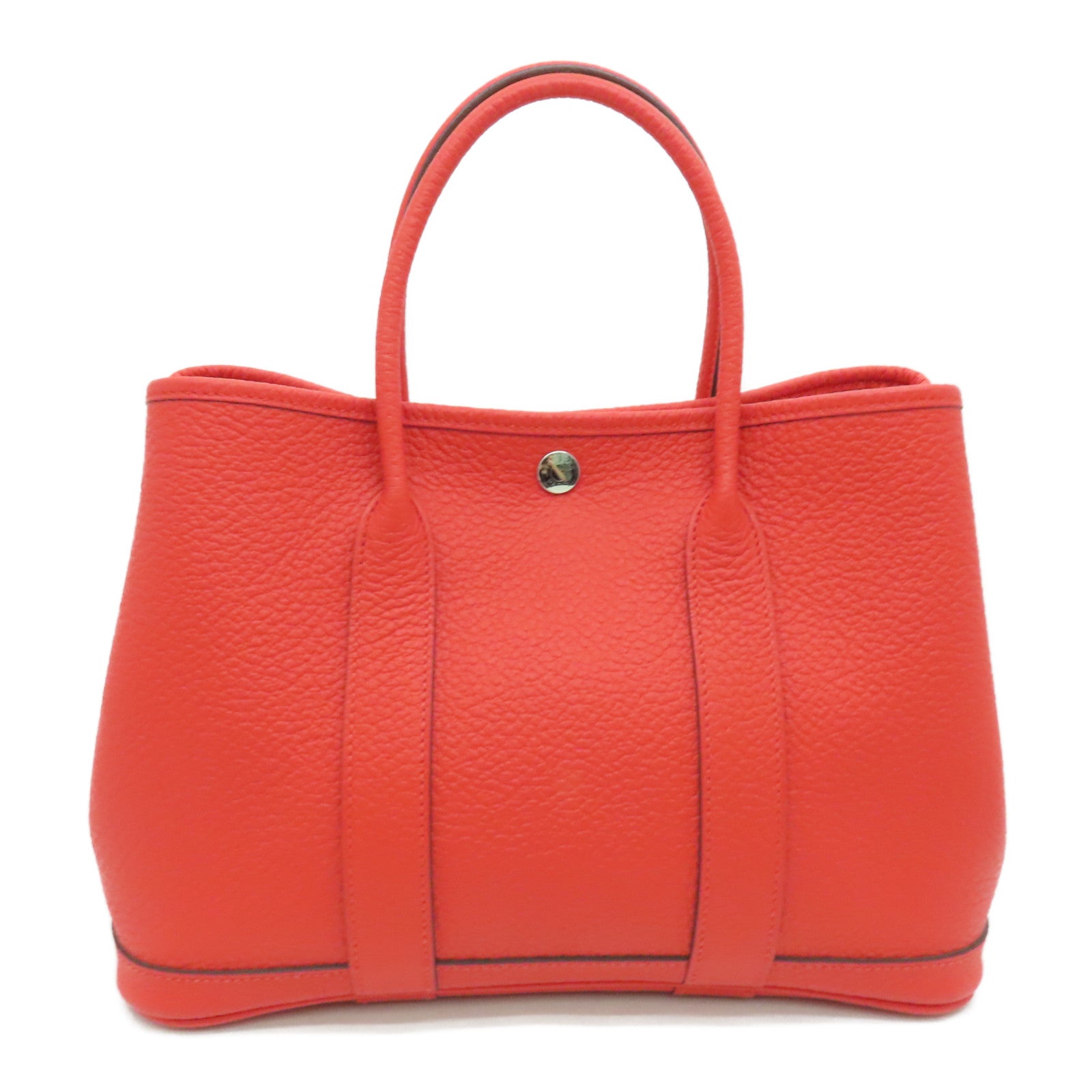 HERMES Country皮革Garden Party TPM銀扣手挽袋螢光橘