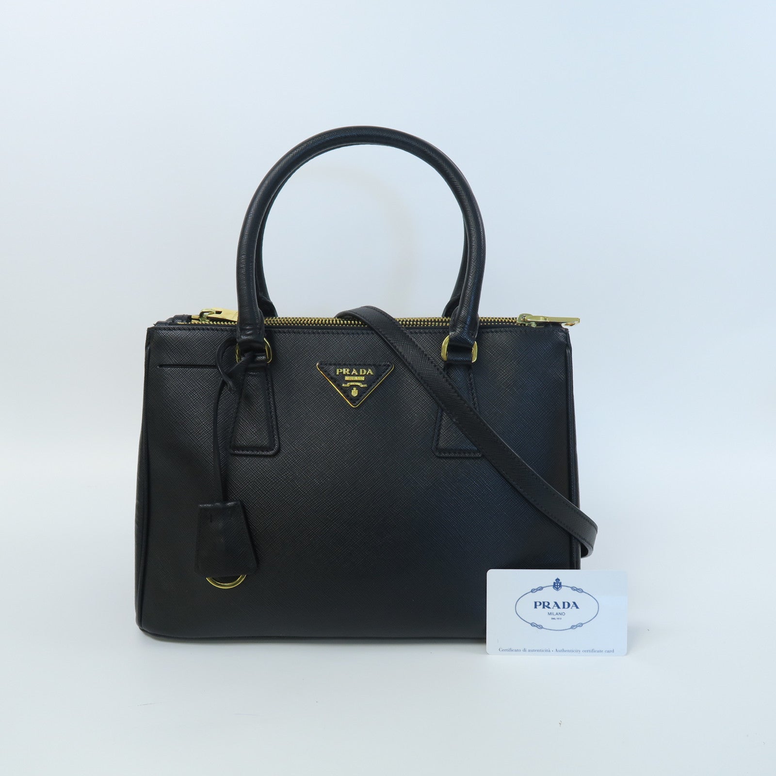PRADA 牛皮皮革Galleria 2 Way Shoulder金扣手挽肩背兩用袋黑色