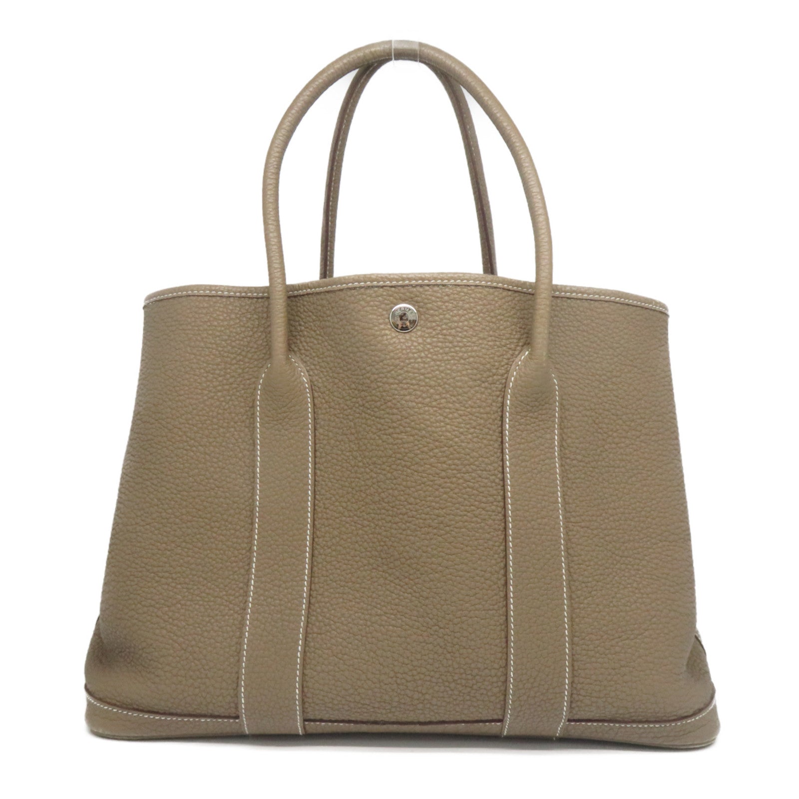 HERMES Negonda皮革GardenParty PM銀扣手挽袋大象灰色