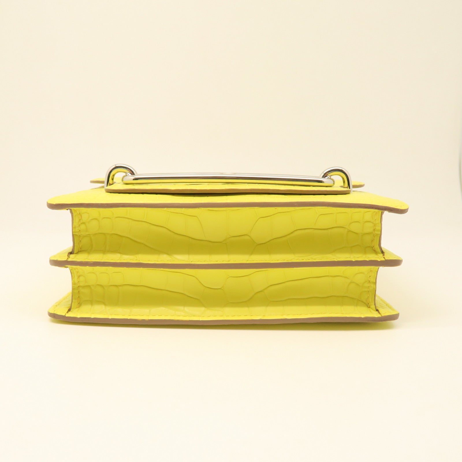 HERMES Crocodile Leather Mini Roulis Silver Buckle Shoulder Bag Lime Yellow
