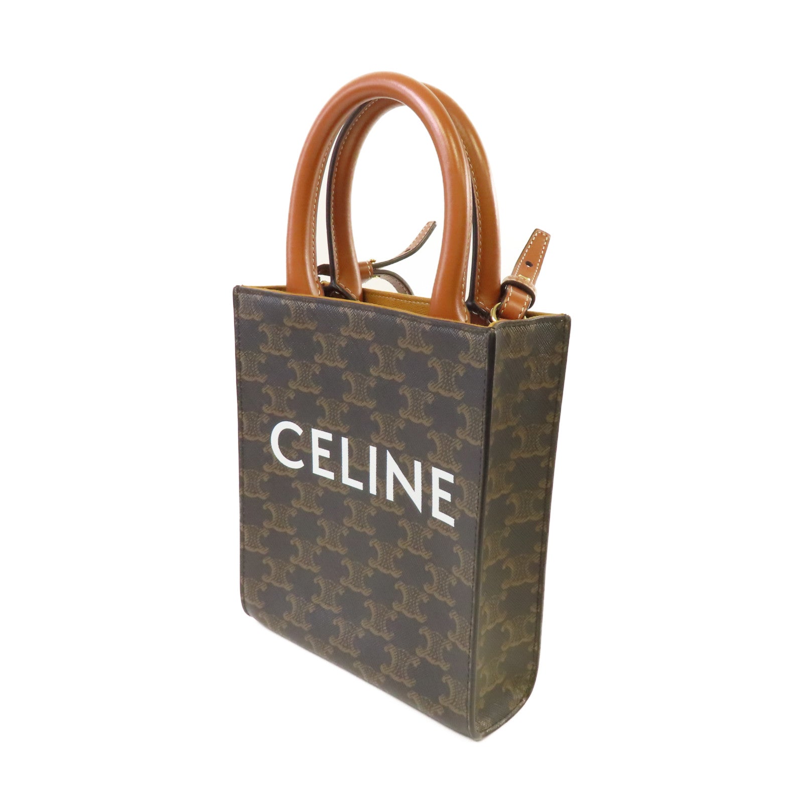 CELINE Triomphe帆布Mini Cabas Vertical 2Way Shoulder Bag手挽肩背兩用袋啡色