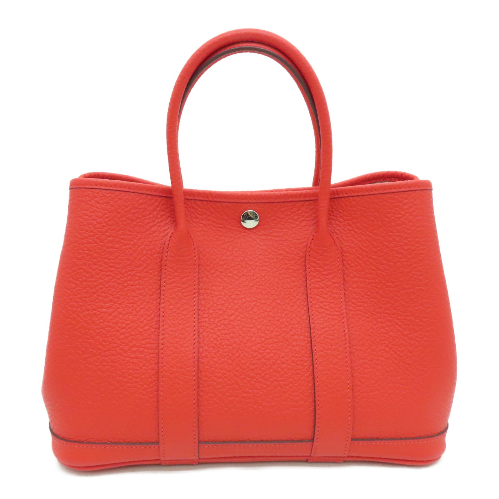 HERMES Country皮革Garden Party TPM銀扣手挽袋螢光橘