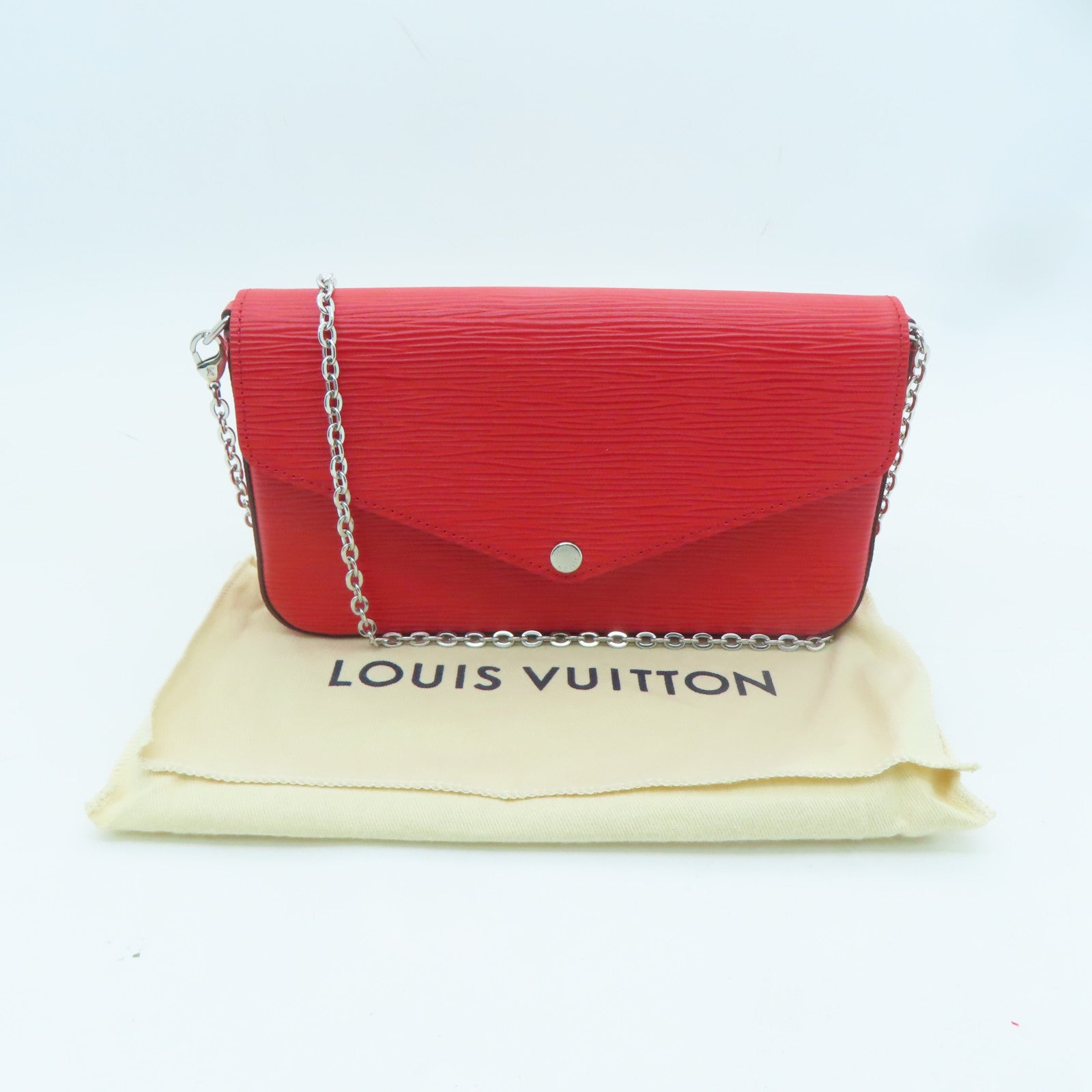 LOUIS VUITTON Epi Felicie Silver Buckle Chain Shoulder Bag Red