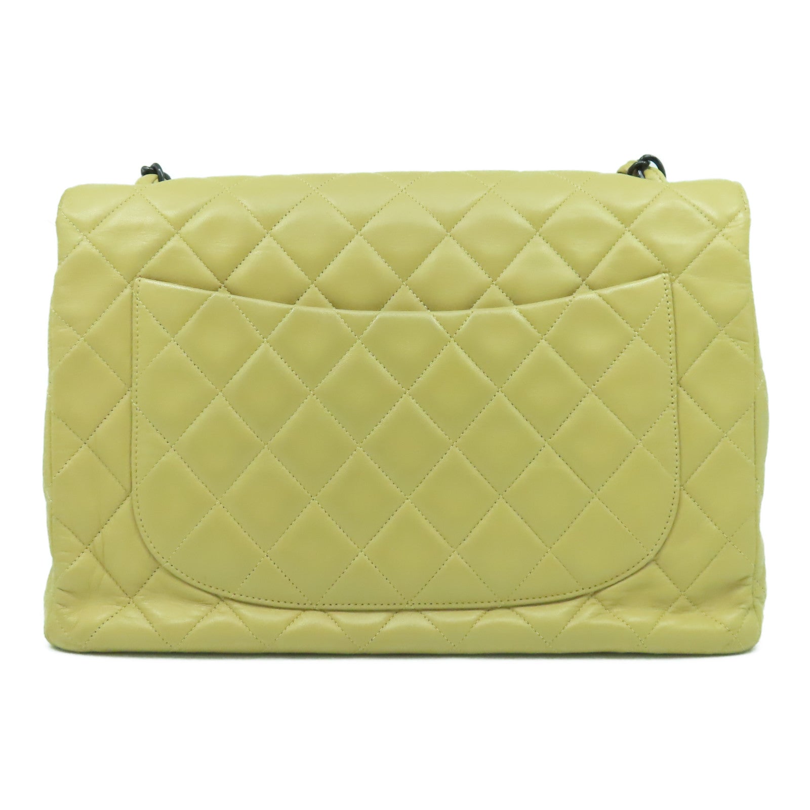 CHANEL 菱格牛皮皮革Chain Shoulder Bag鏈帶肩背袋米色