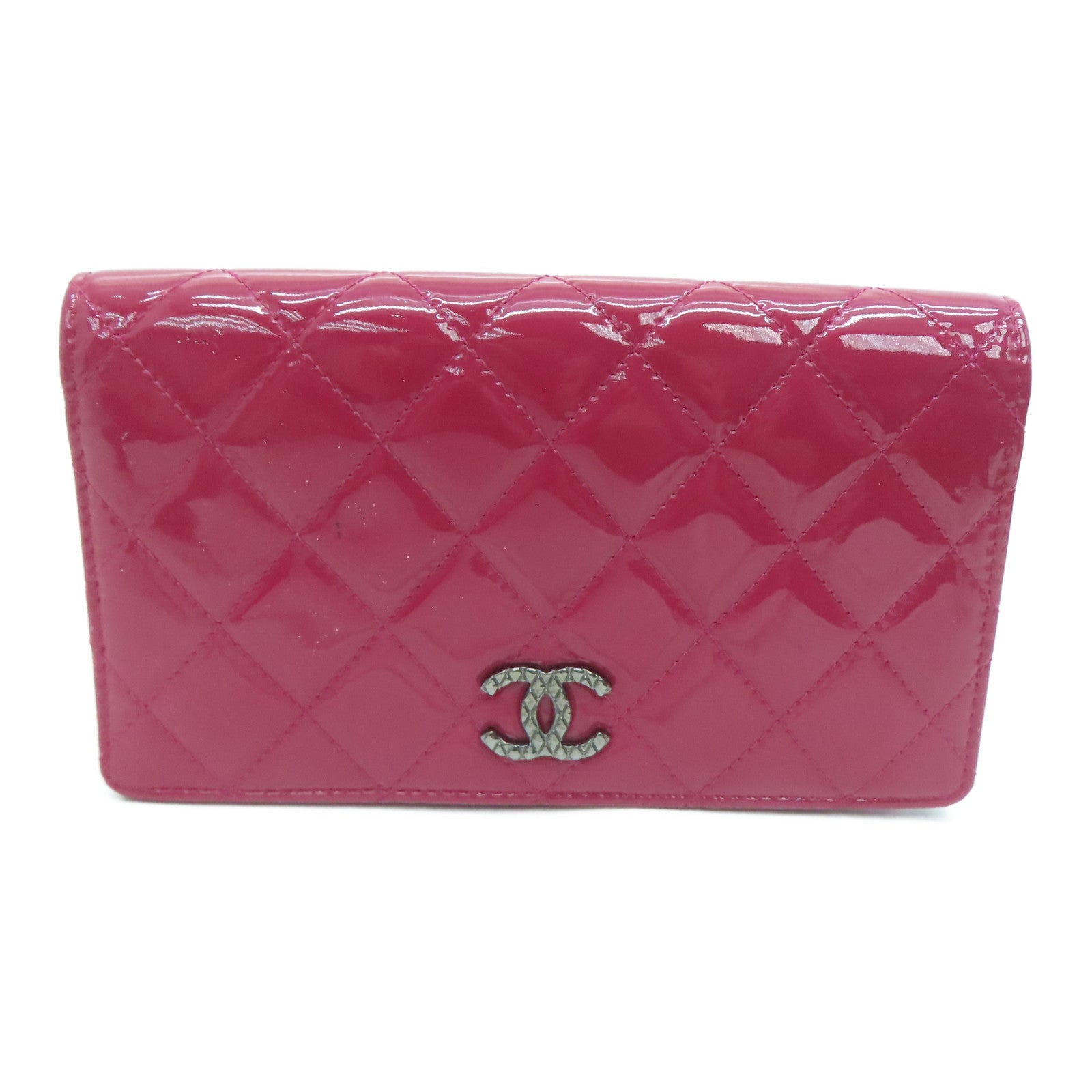 CHANEL 菱格漆皮皮革Long Wallet长钱包粉红色