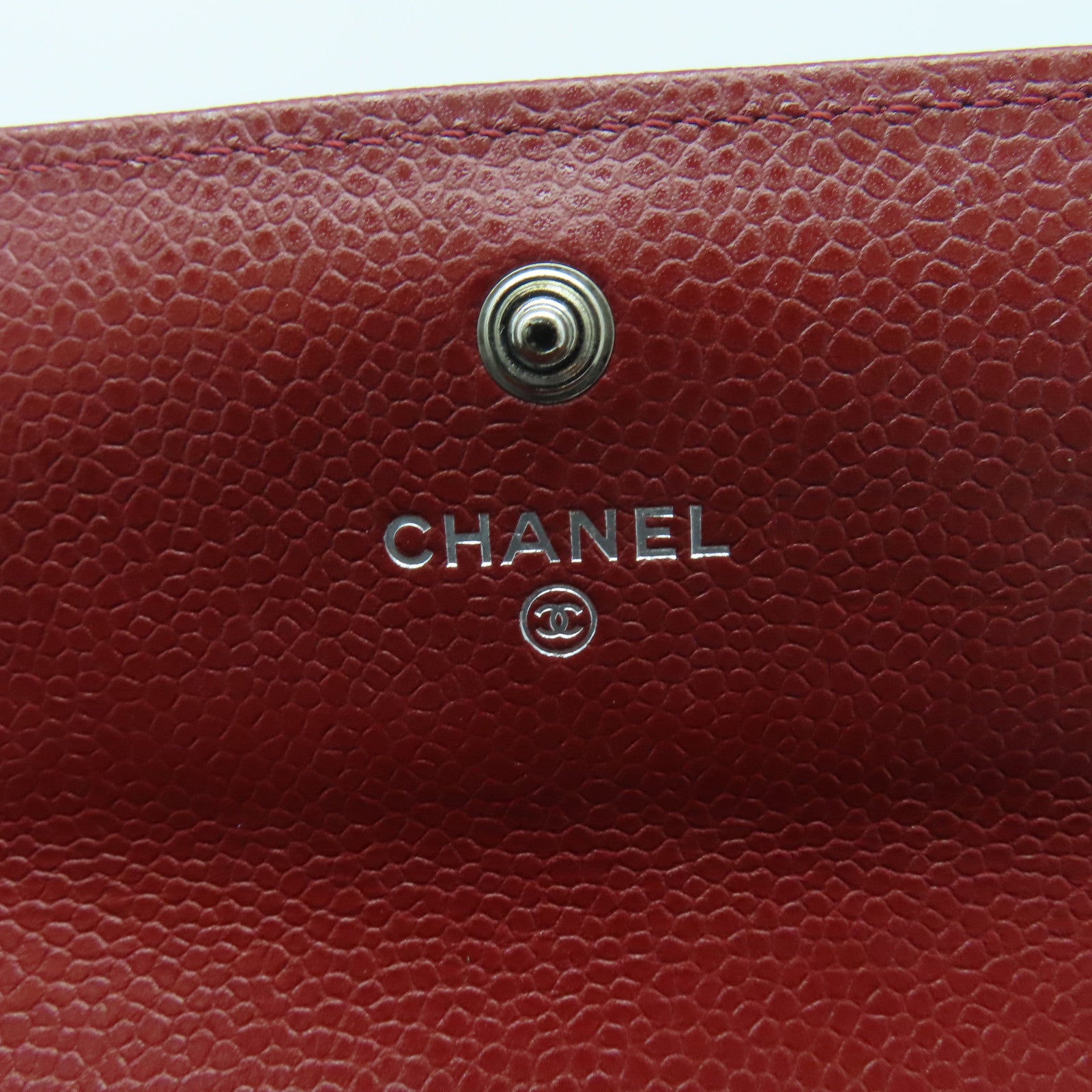 CHANEL Caviar菱格皮革Long Wallet银扣长钱包红色