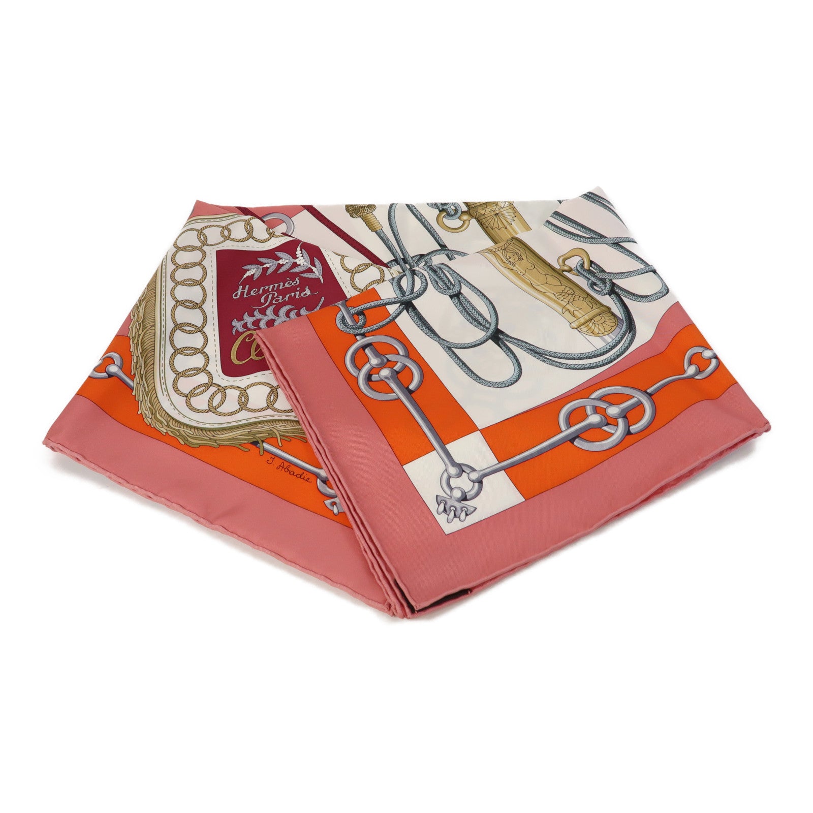 HERMES 絲質Scarf 90x90cm絲巾粉紅色/白色/橙色
