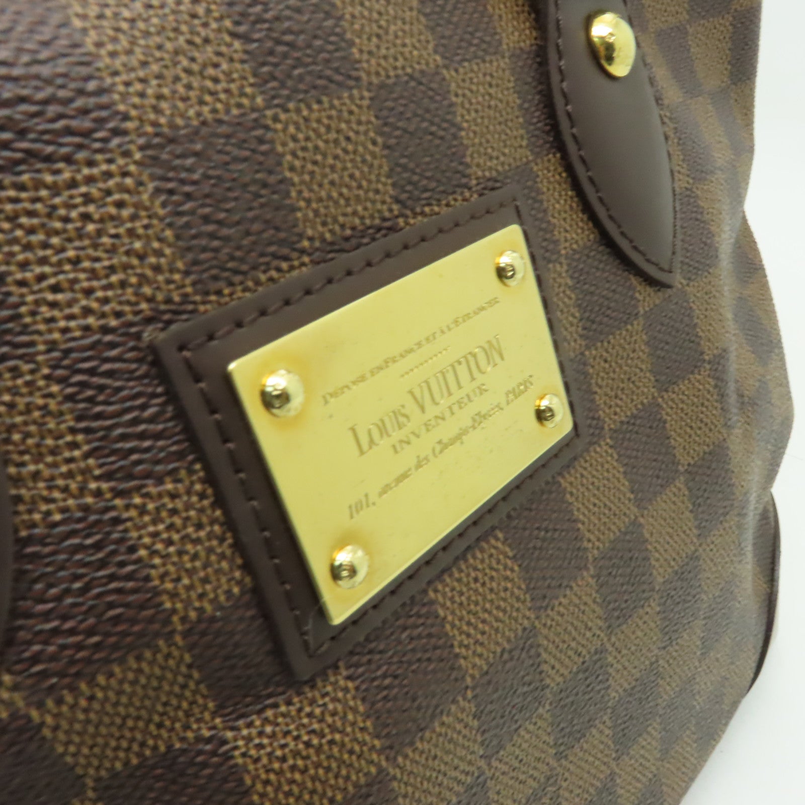 LOUIS VUITTON Damier Hampstead PM金扣手挽袋棕色