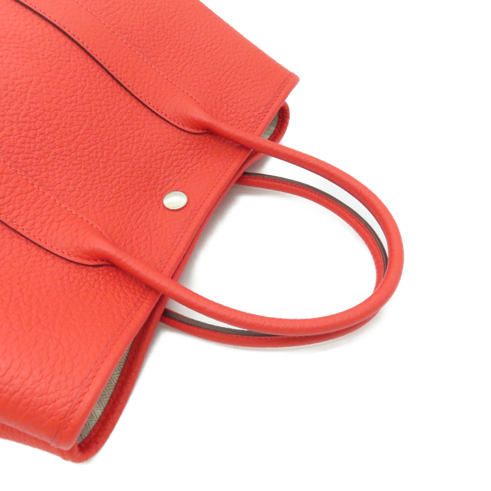 HERMES Country皮革Garden Party TPM銀扣手挽袋螢光橘