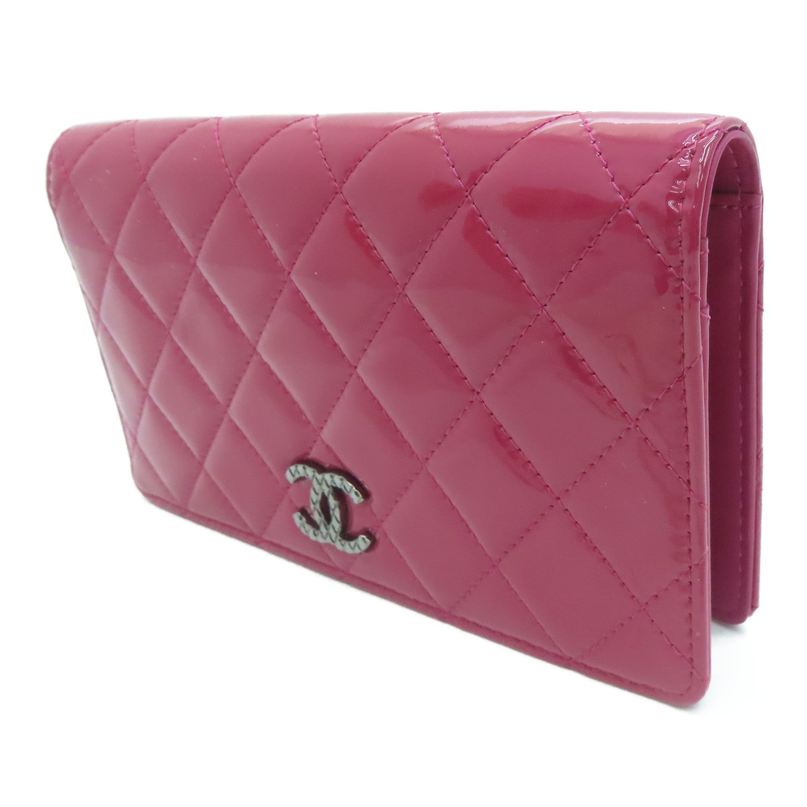 CHANEL 菱格漆皮皮革Long Wallet长钱包粉红色