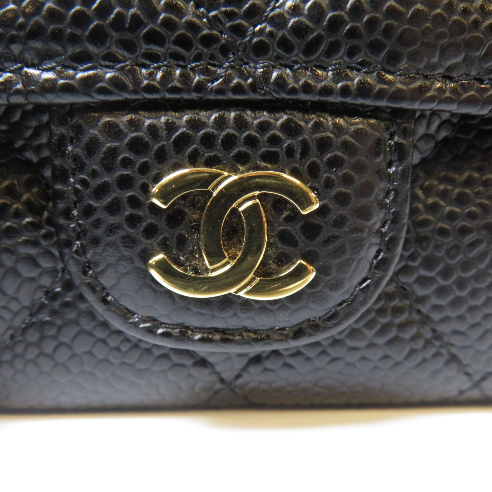 CHANEL 菱格Caviar皮革Classic Card Holder金扣卡片套黑色