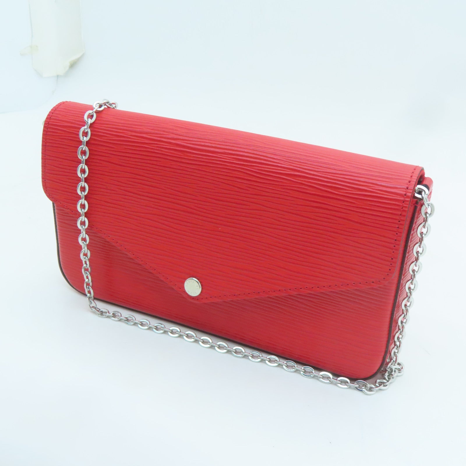 LOUIS VUITTON Epi Felicie Silver Buckle Chain Shoulder Bag Red