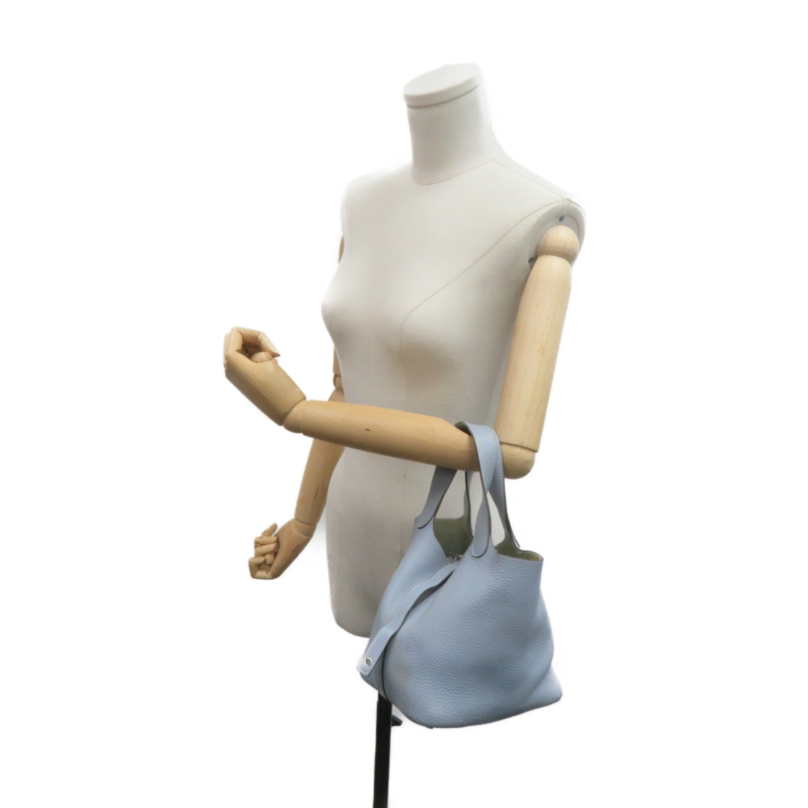HERMES Clemence皮革Picotin PM Tote Bag銀扣手挽袋Blue Lin淺藍色