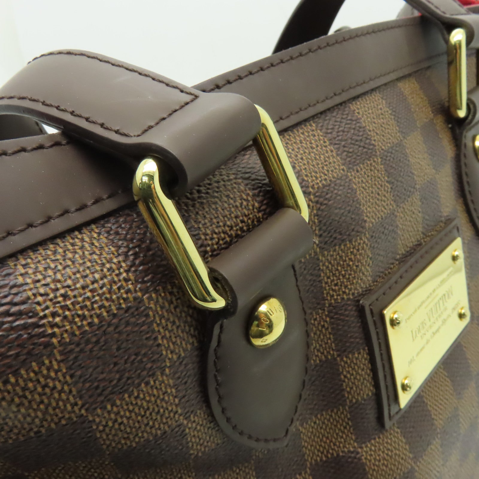 LOUIS VUITTON Damier Hampstead PM金扣手挽袋棕色