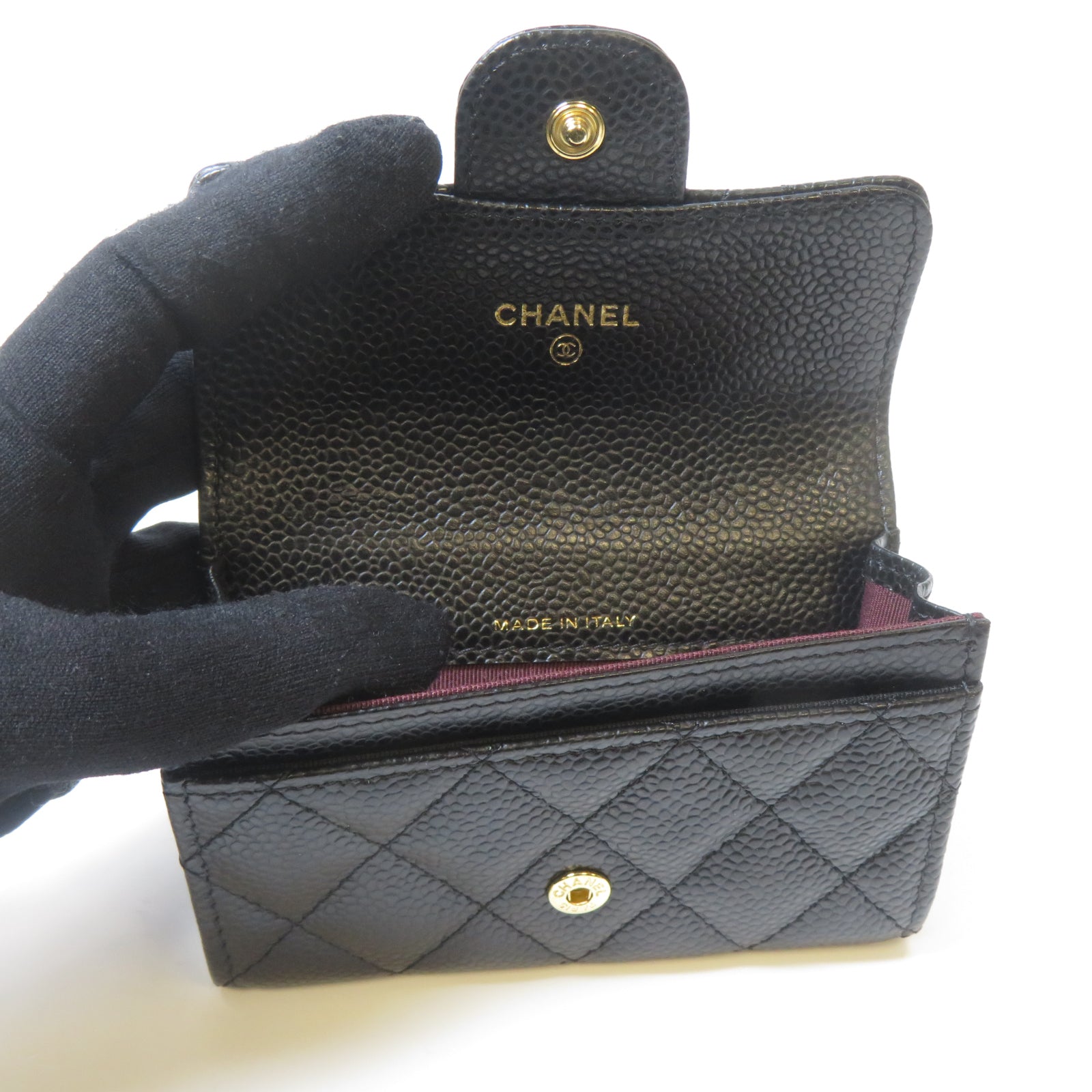 CHANEL 菱格Caviar皮革Classic Card Holder金扣卡片套黑色