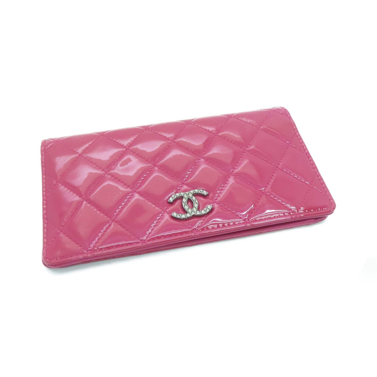 CHANEL 菱格漆皮皮革Long Wallet长钱包粉红色