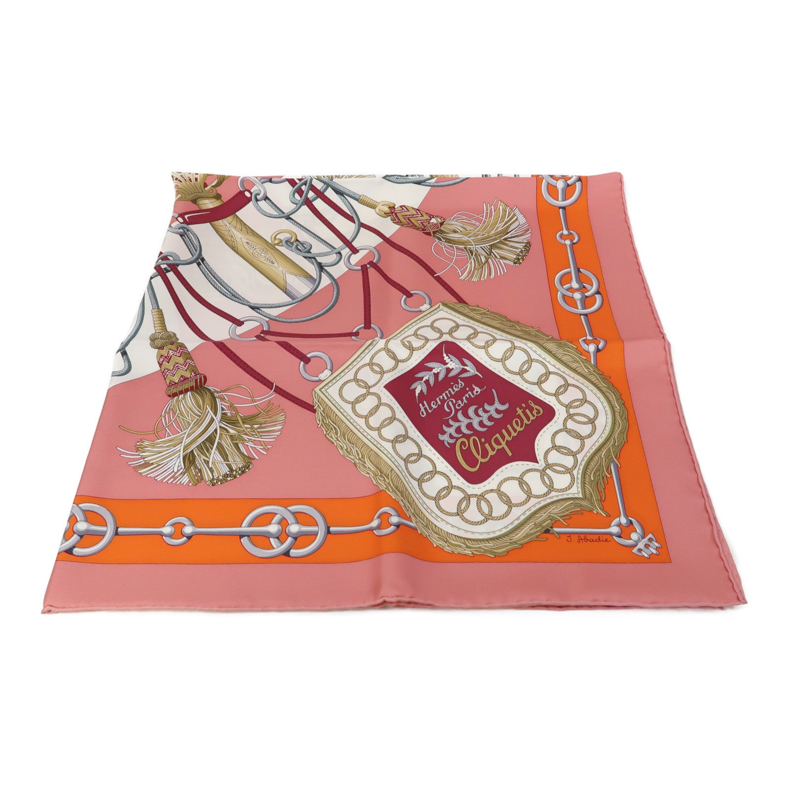 HERMES 絲質Scarf 90x90cm絲巾粉紅色/白色/橙色