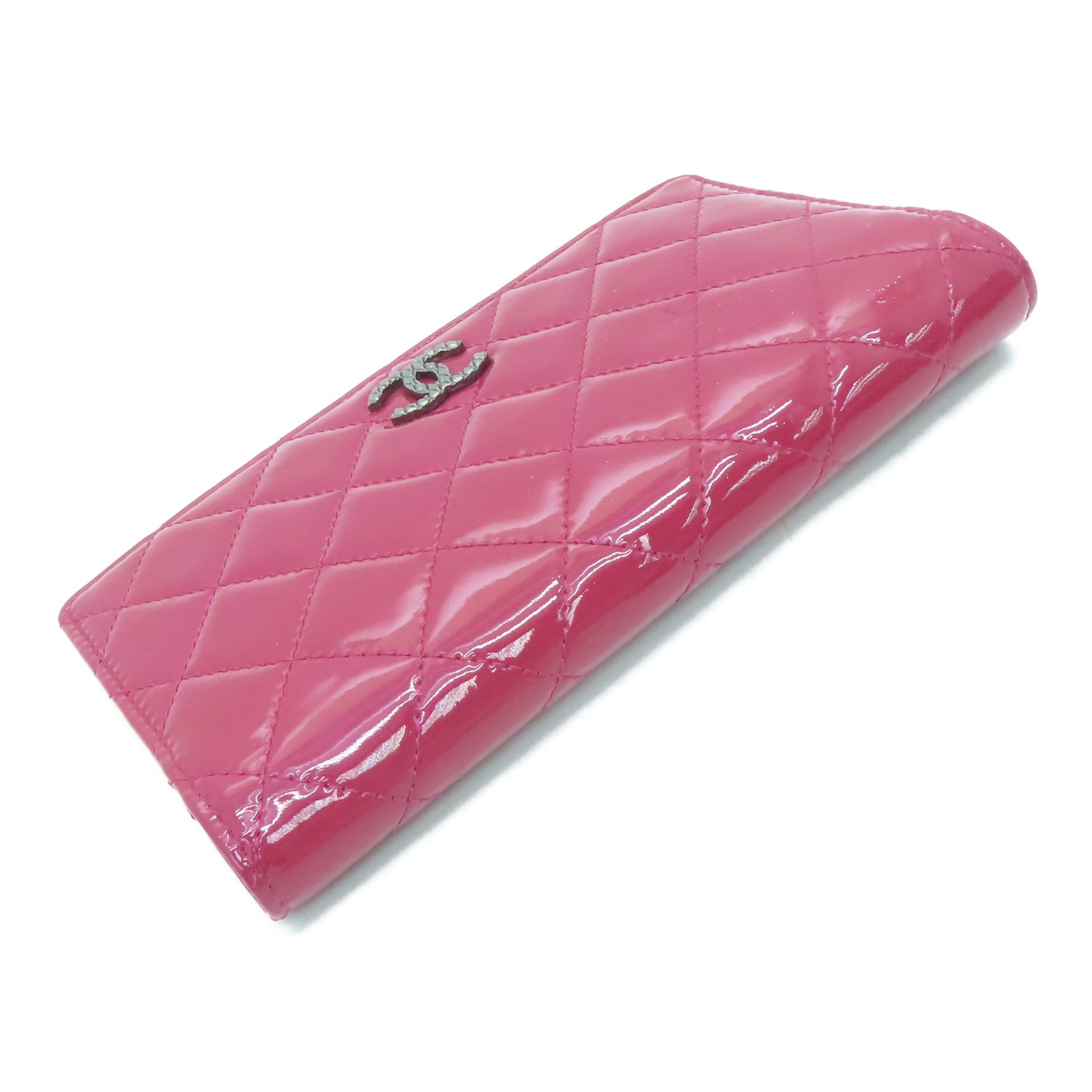 CHANEL 菱格漆皮皮革Long Wallet长钱包粉红色