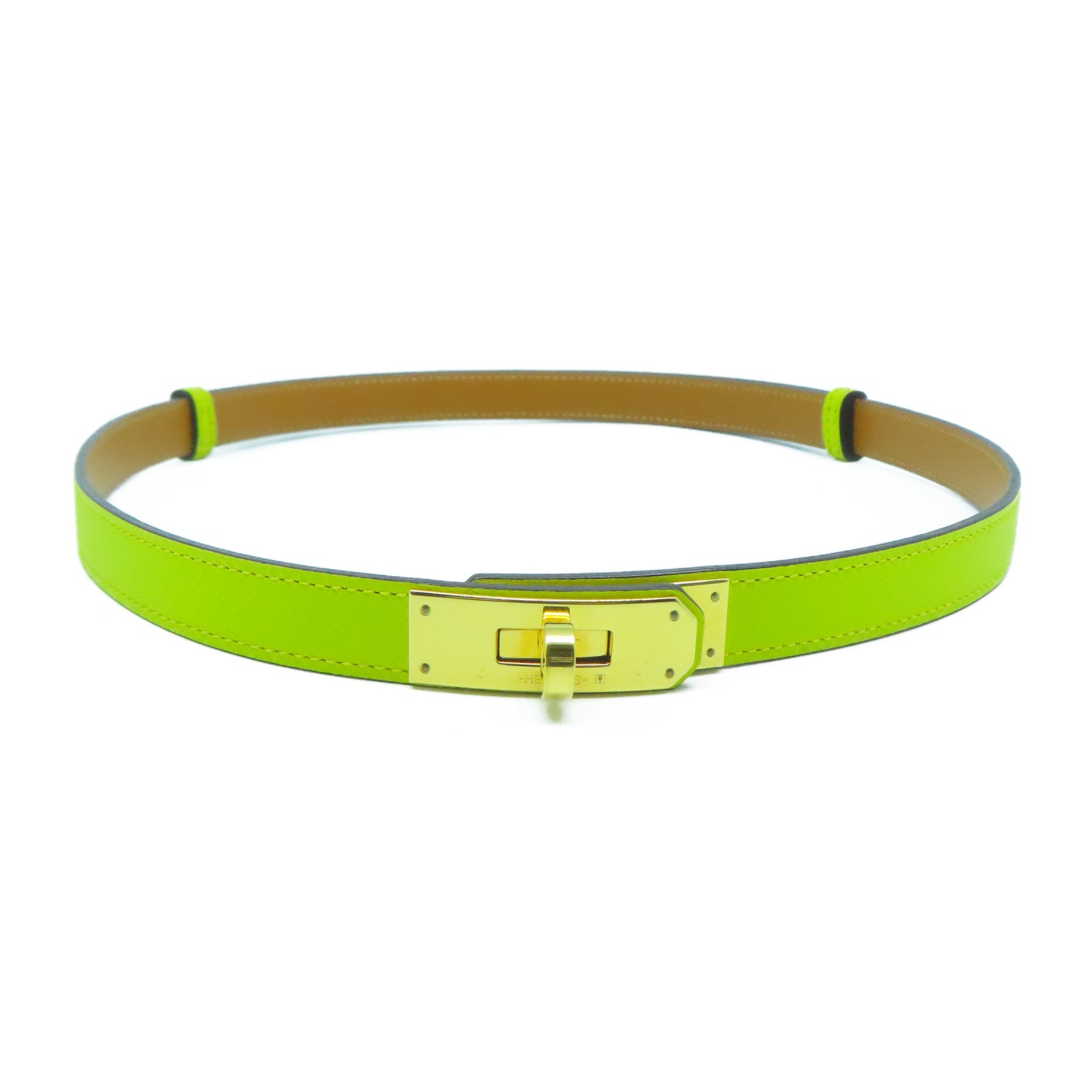 HERMES Epsom皮革Belt金扣皮帶萊姆黃