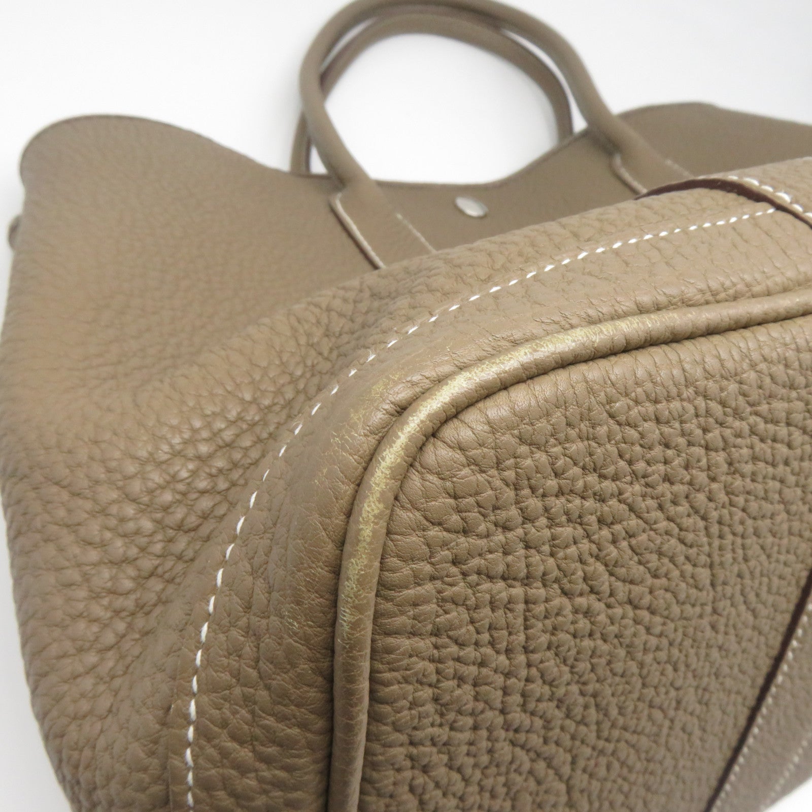HERMES Negonda皮革GardenParty PM銀扣手挽袋大象灰色