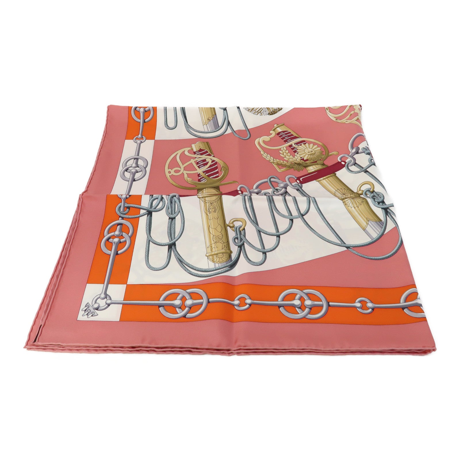 HERMES 絲質Scarf 90x90cm絲巾粉紅色/白色/橙色