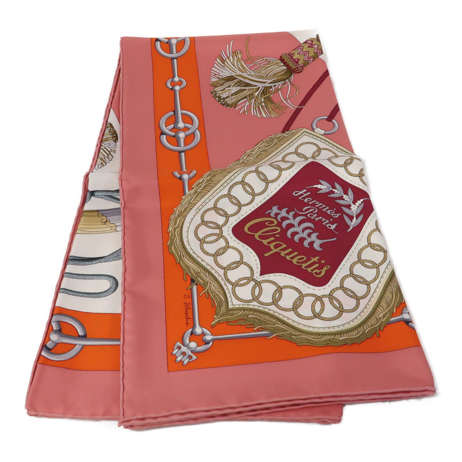 HERMES 絲質Scarf 90x90cm絲巾粉紅色/白色/橙色