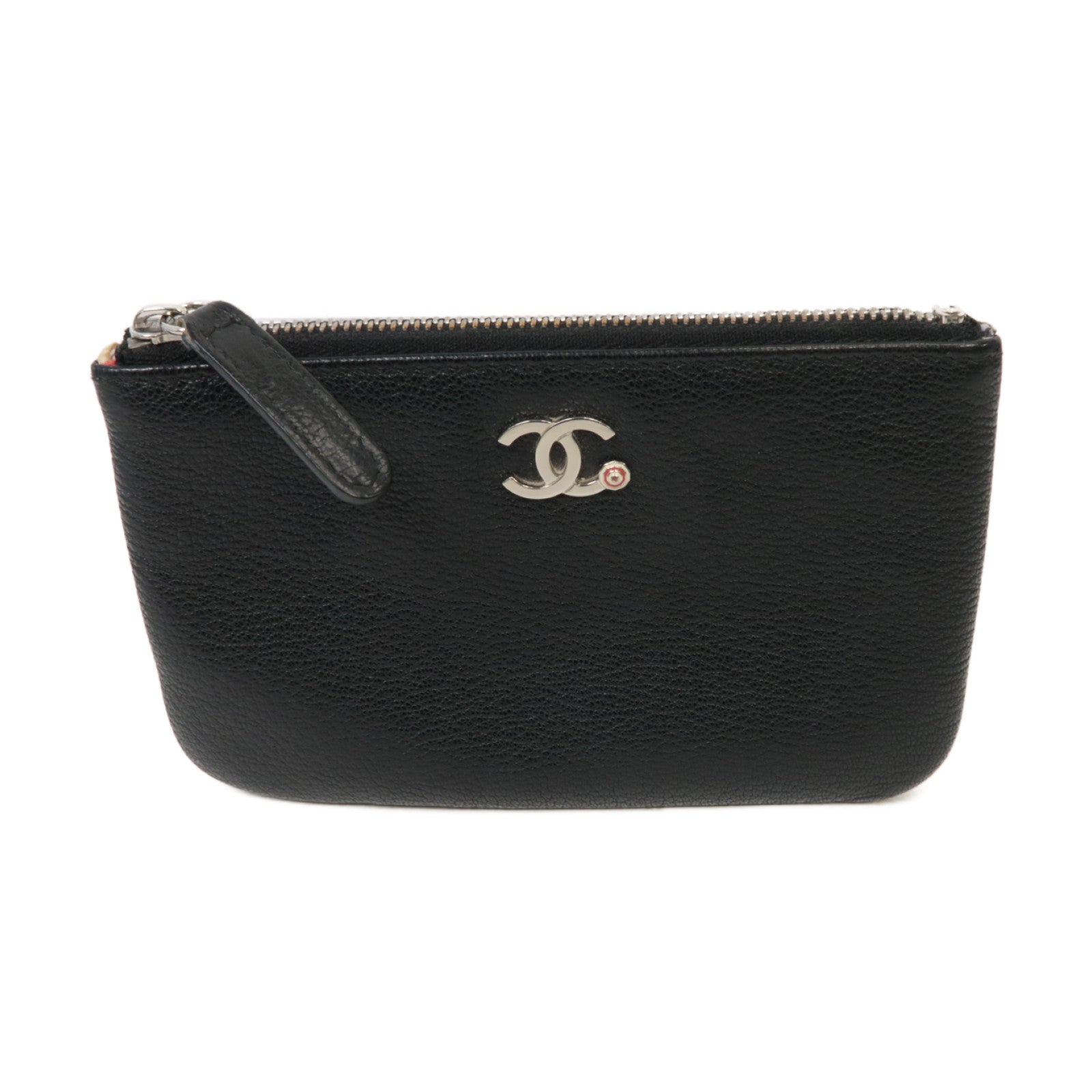 CHANEL 牛皮皮革Mini Pouch銀扣手拿包黑色