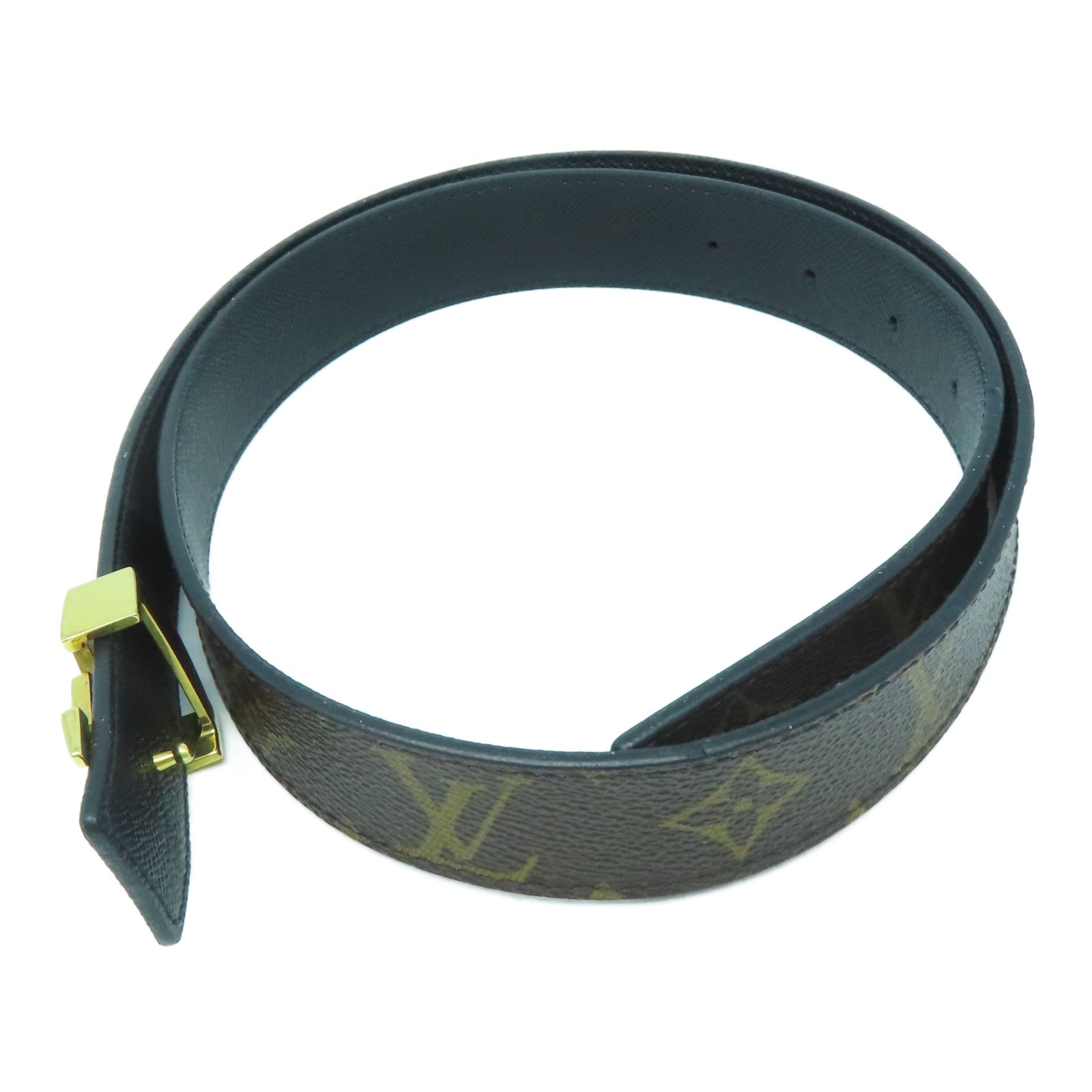 LOUIS VUITTON Monogram Belt金扣皮帶啡色