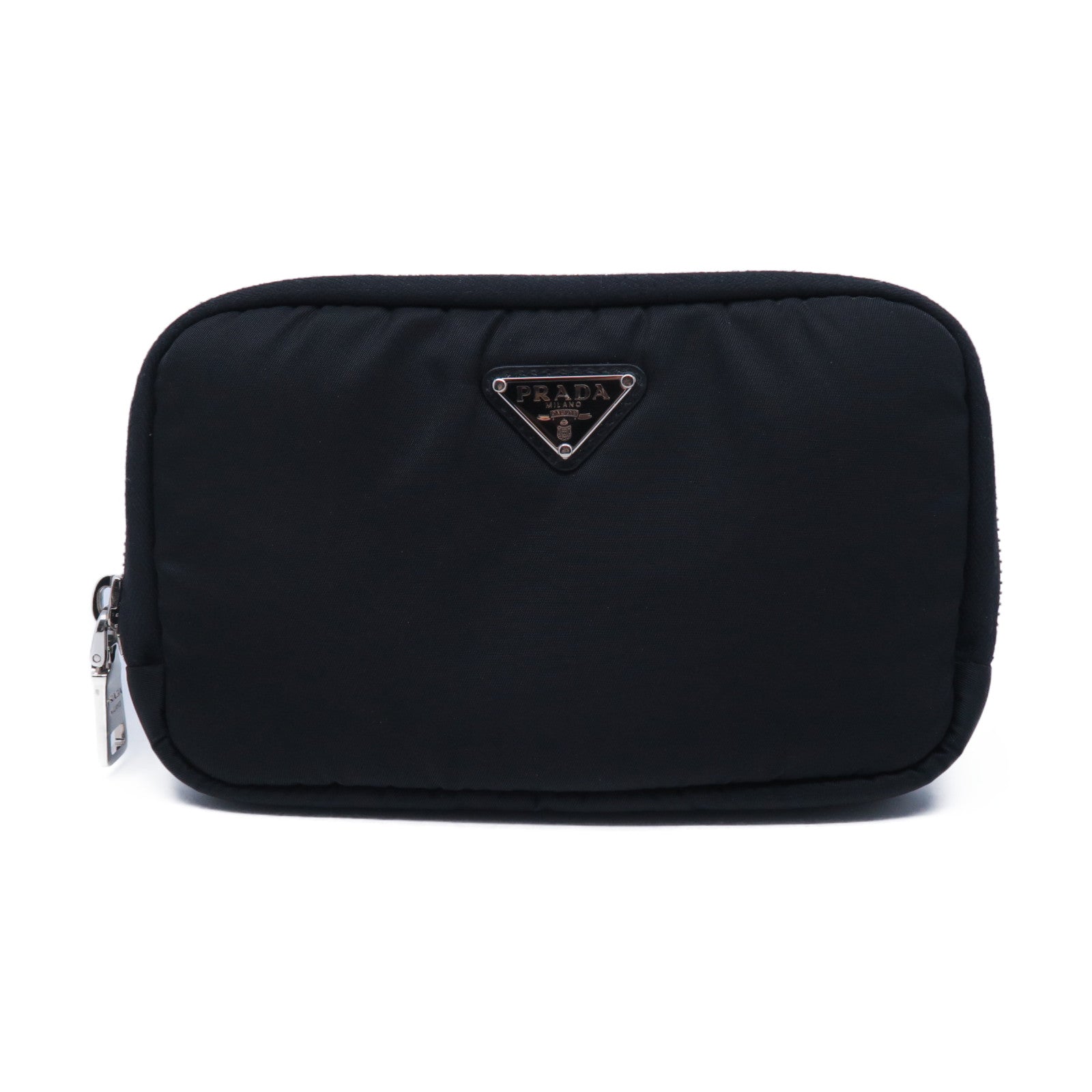 PRADA 尼龍Pouch銀扣手拿包黑色