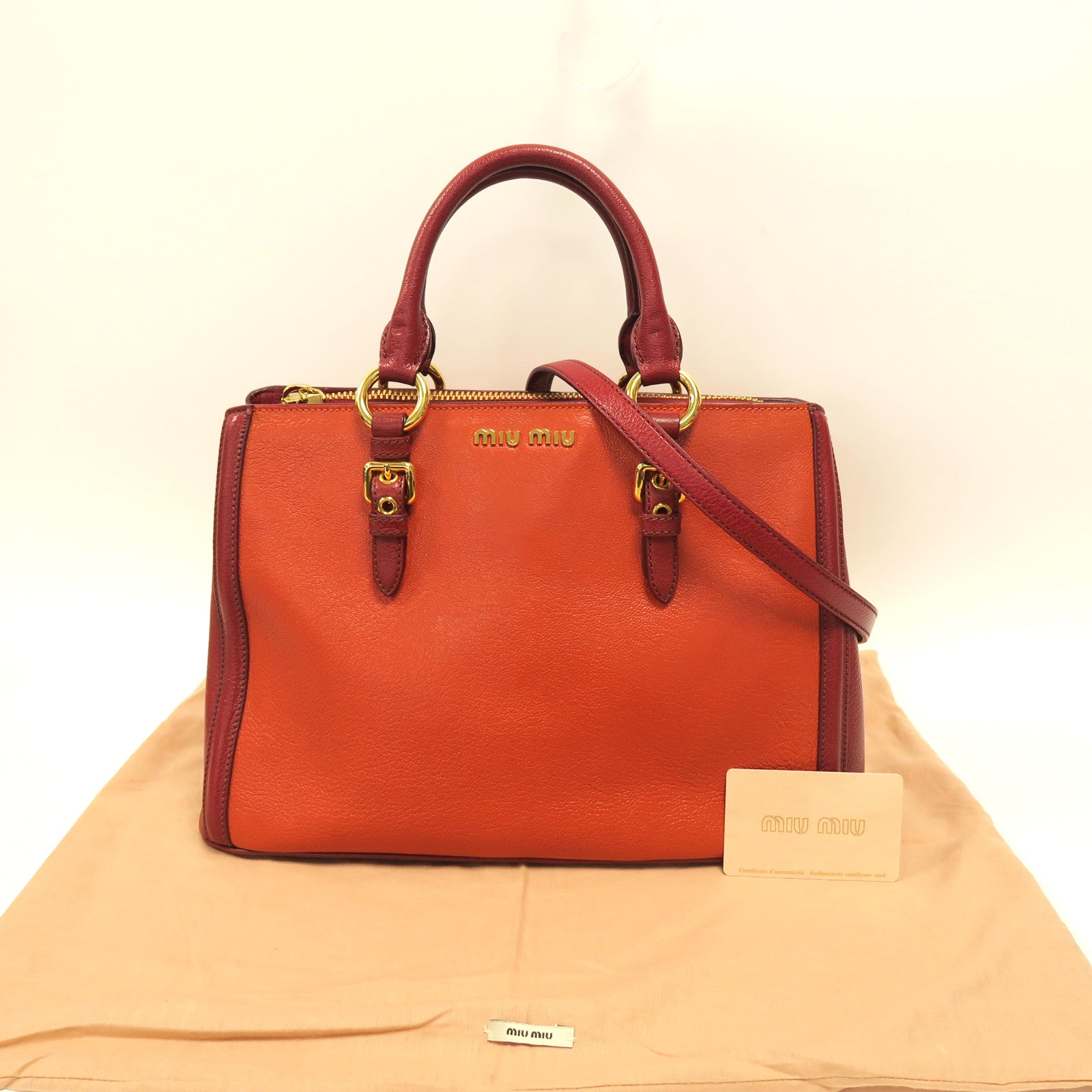 Miu Miu 皮革2 Way Shoulder金扣手挽肩背兩用袋紅色