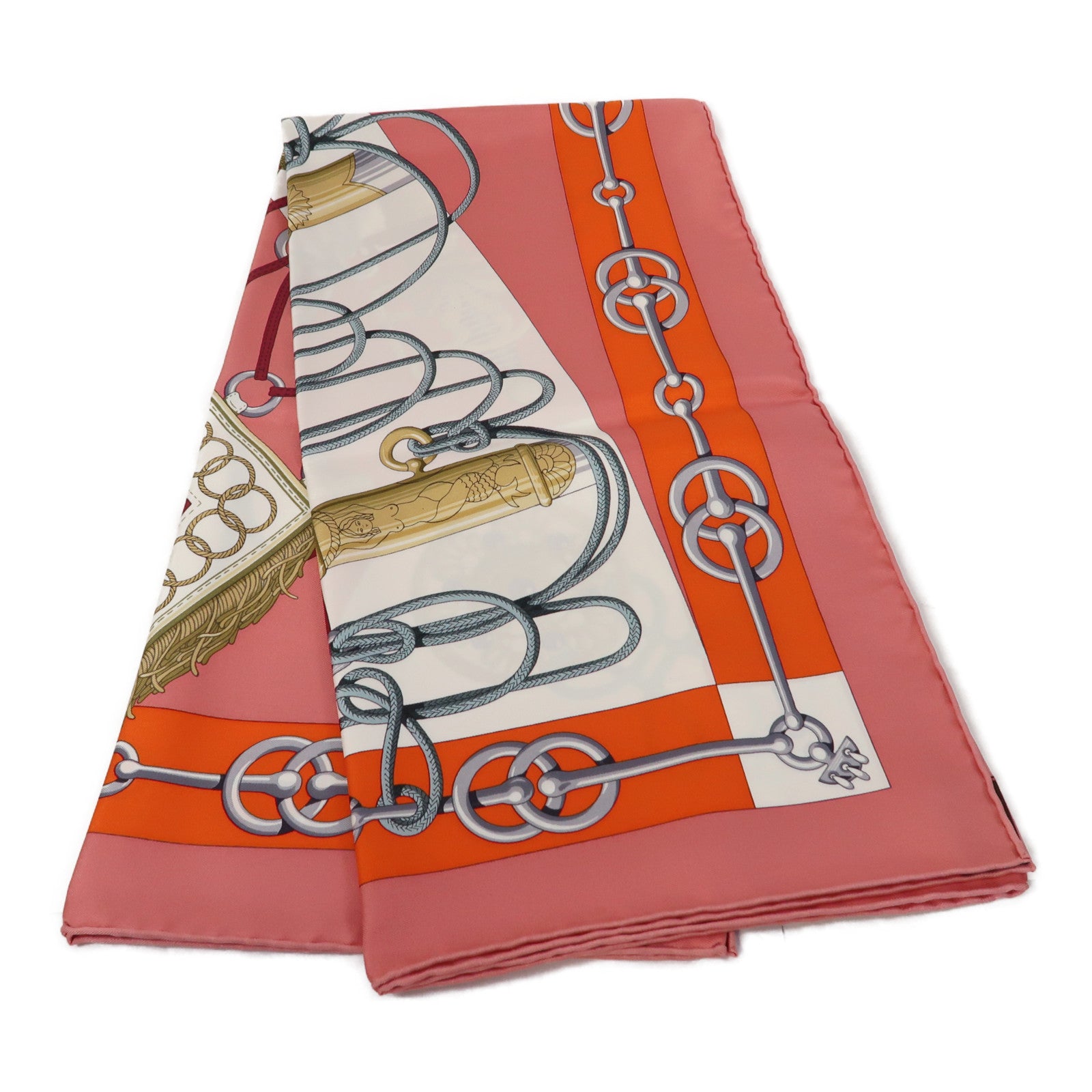 HERMES 絲質Scarf 90x90cm絲巾粉紅色/白色/橙色