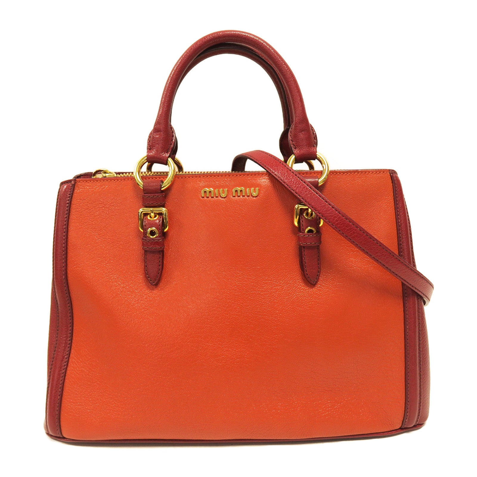 Miu Miu 皮革2 Way Shoulder金扣手挽肩背兩用袋紅色