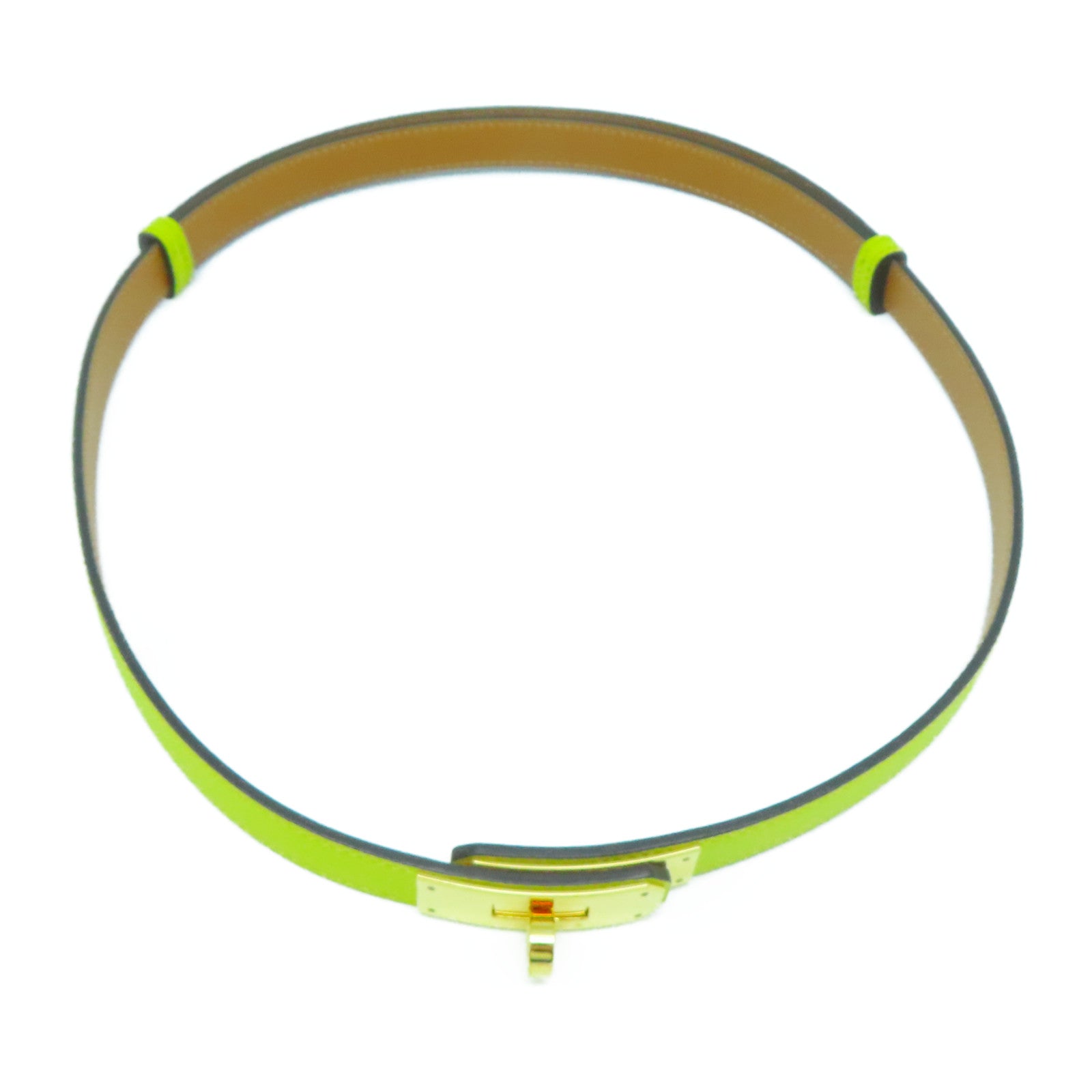 HERMES Epsom皮革Belt金扣皮帶萊姆黃
