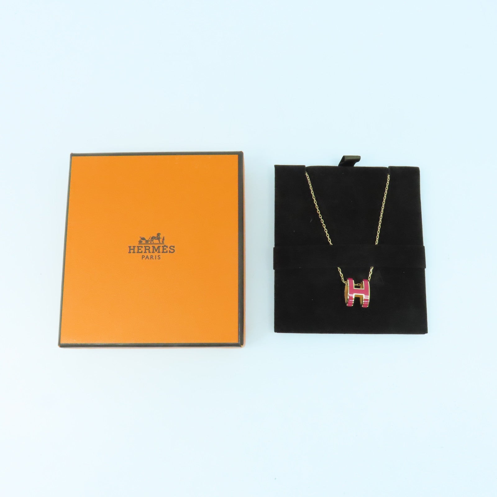 HERMES Metal Pop H Necklace Pink
