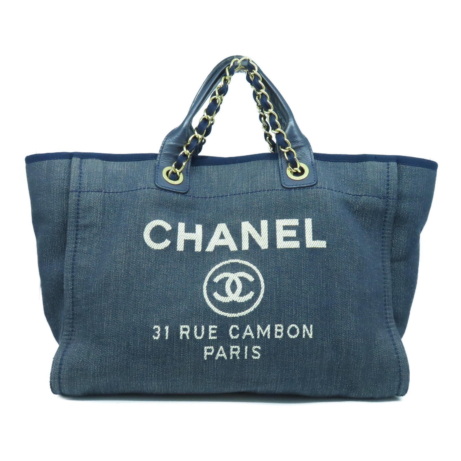 CHANEL 帆布/牛仔布2 Way Shoulder Bag金扣手挽肩背兩用袋藍色